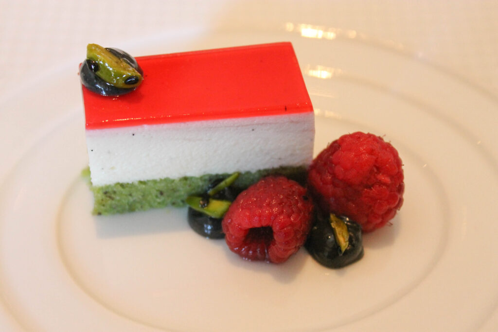 Raspberry and vanilla cake, dessert course at The French Laundry