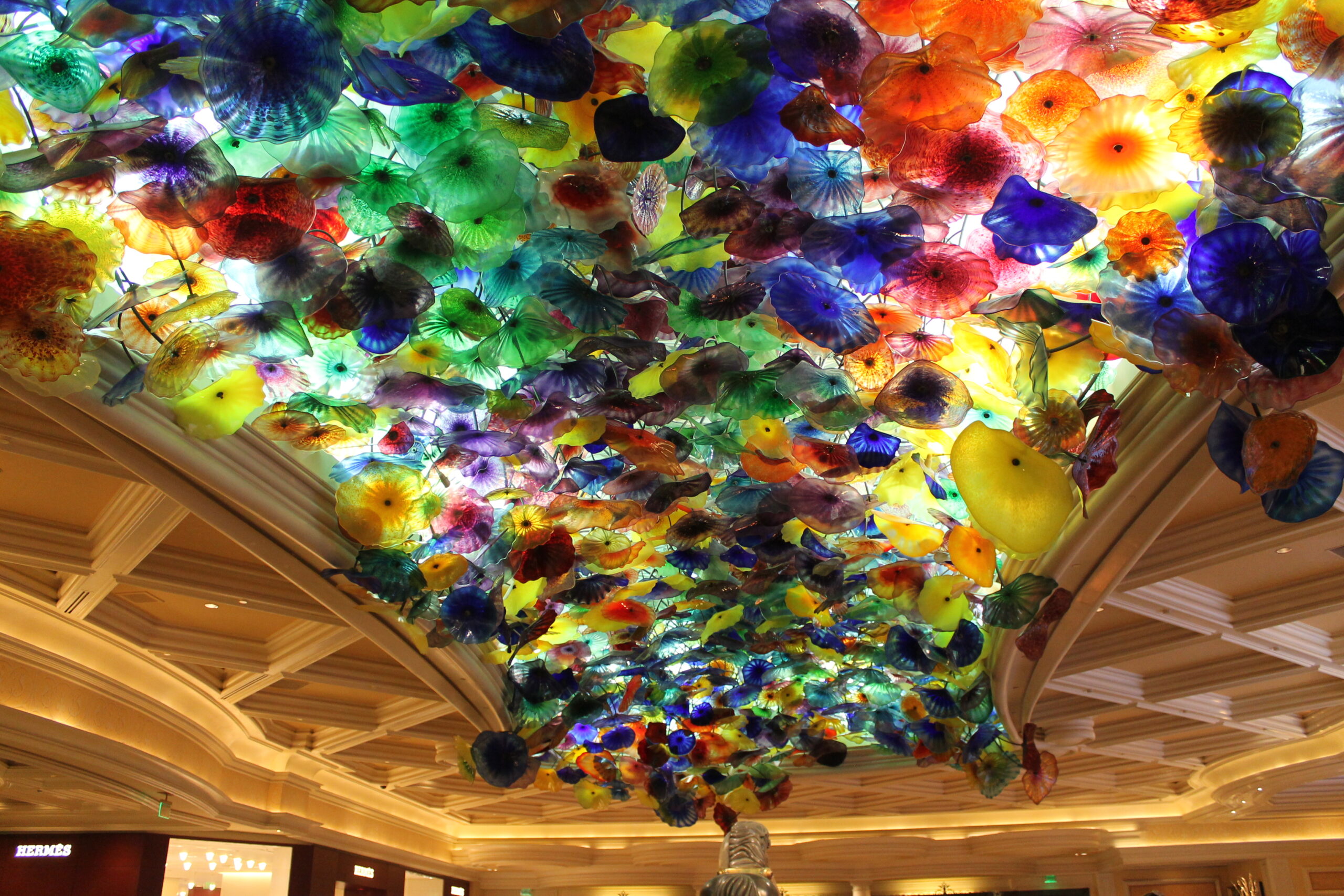 The Chihuly glass flower ceiling at the Bellagio casino in Las Vegas