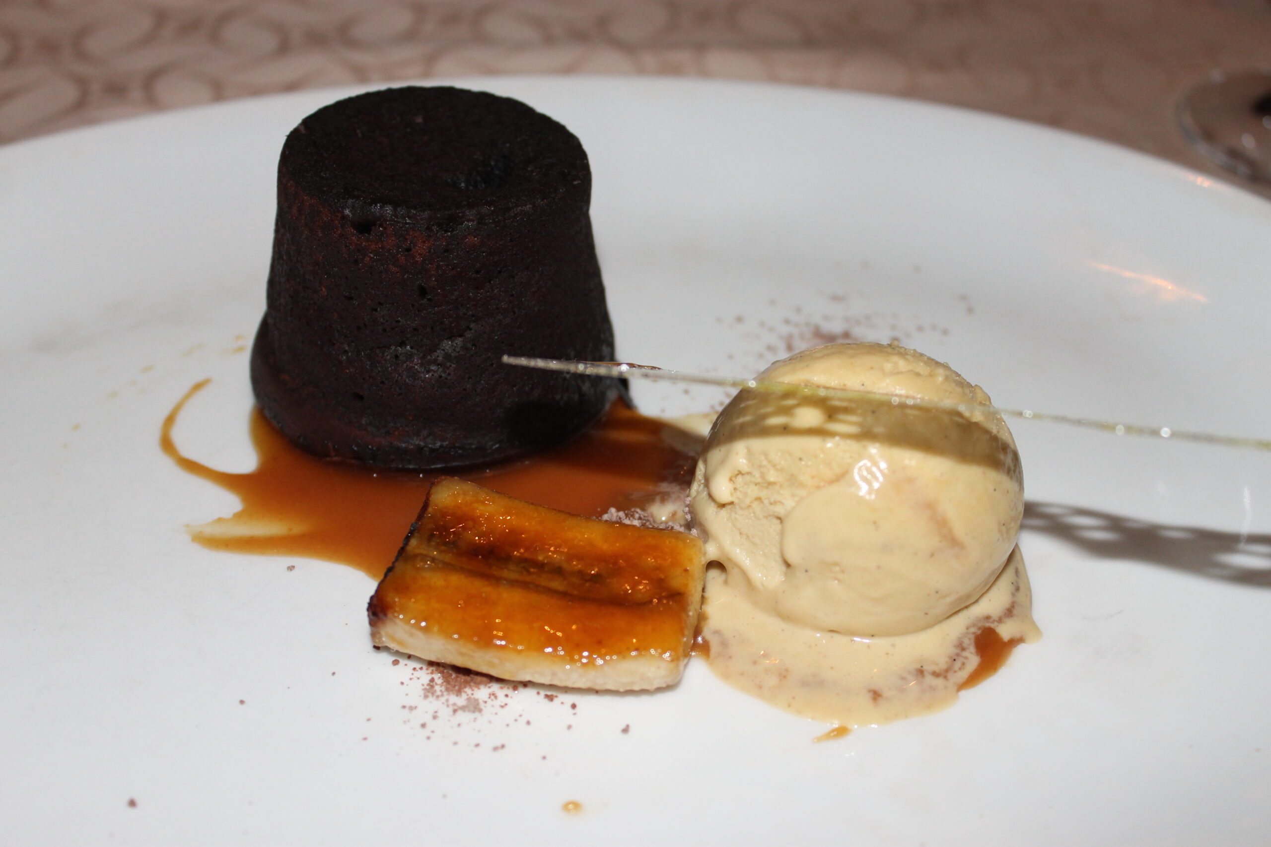 Chocolate and caramelized banana dessert at Picasso restaurant in Las Vegas, recipient of two Michelin stars