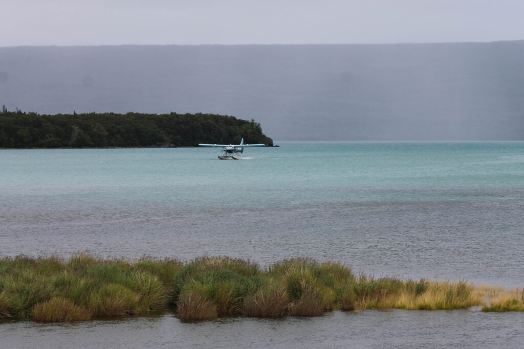 A floatplane landing on Naknek Lake in Katmai National Park