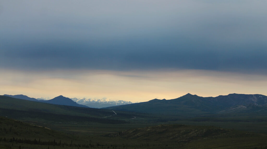 Sunrise from our park shuttle bus in Denali National Park