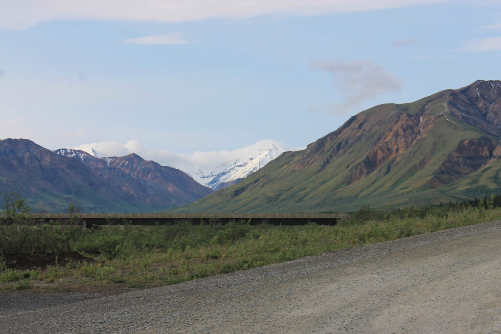 Mountain views from Toklat River rest stop in Denali National Park