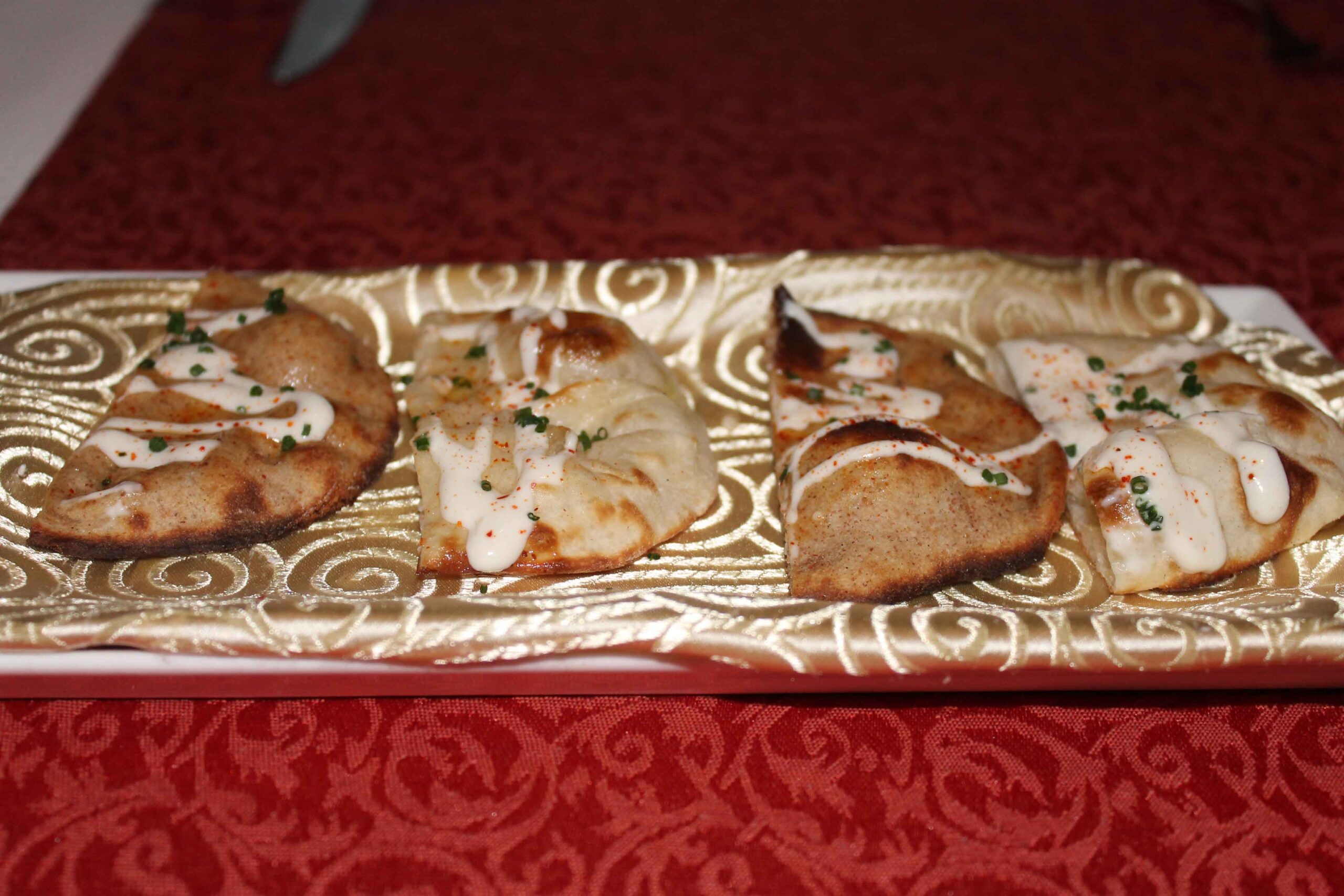 Naan with garlic yogurt sauce at Campton Place restaurant
