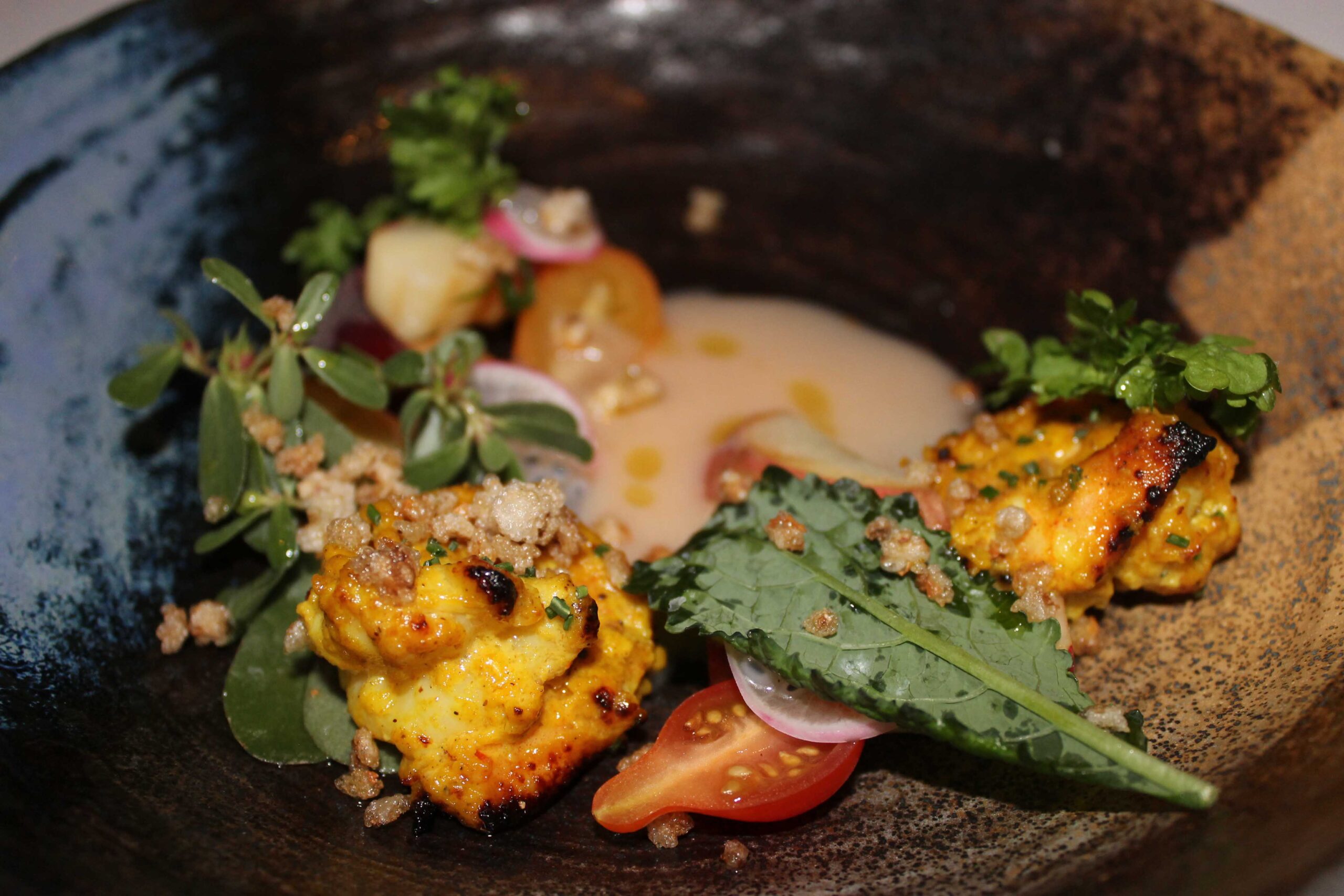 Tandoori shrimp dish at Campton Place restaurant in San Francisco