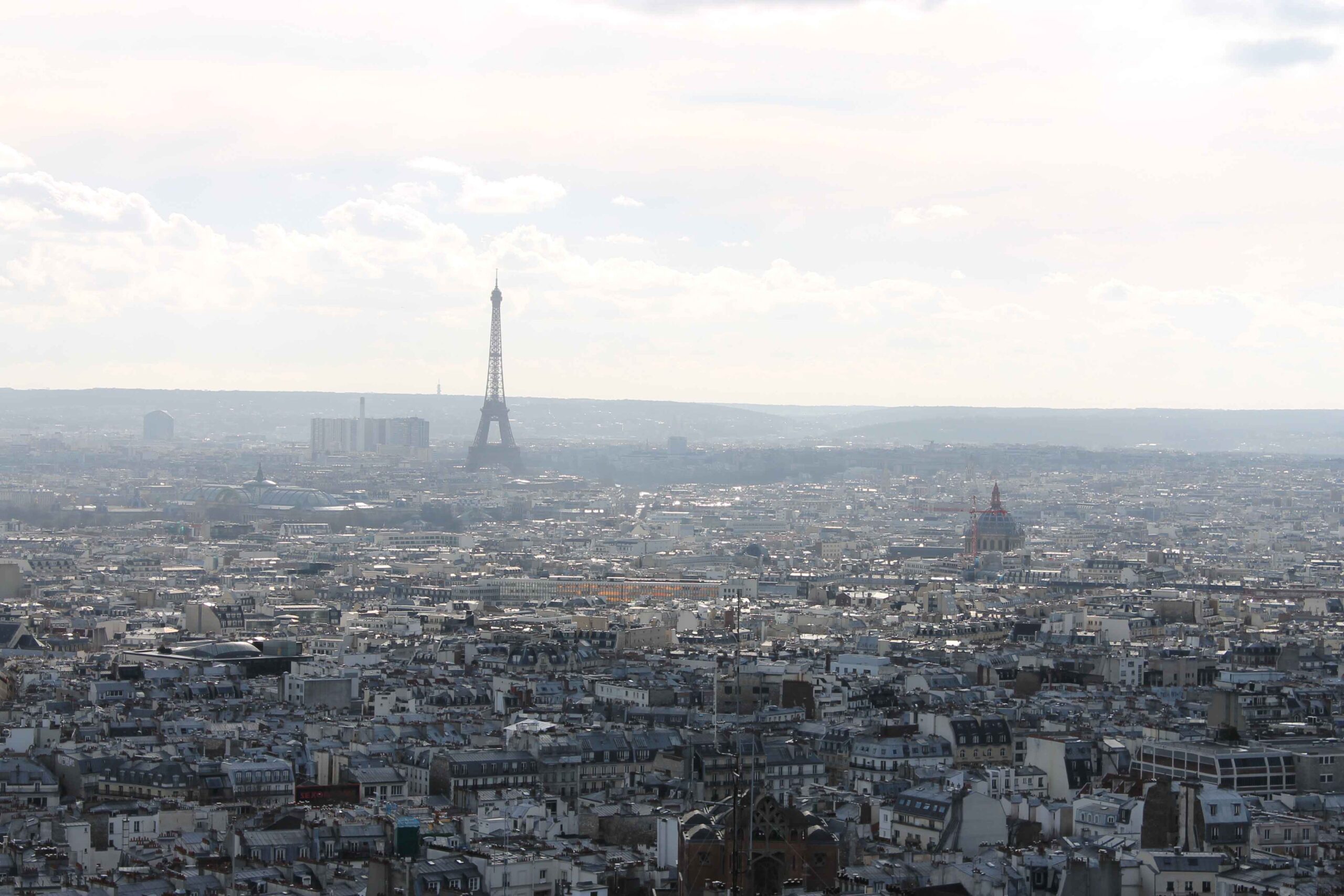 Panoramic view of Paris and the Eiffel Tower from the top of Sacre-Coeur