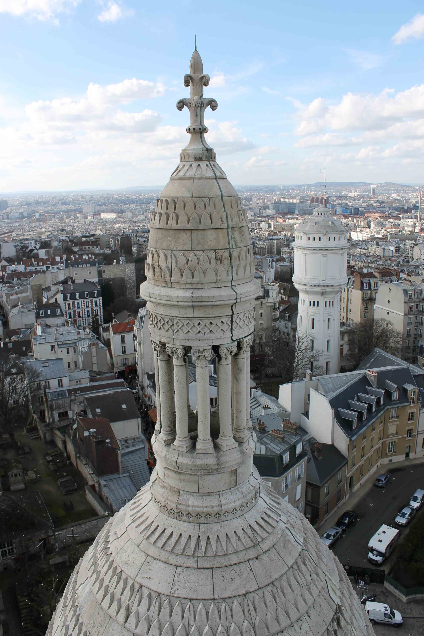 Close-up of Sacre-Coeur's spires, as viewed from the top