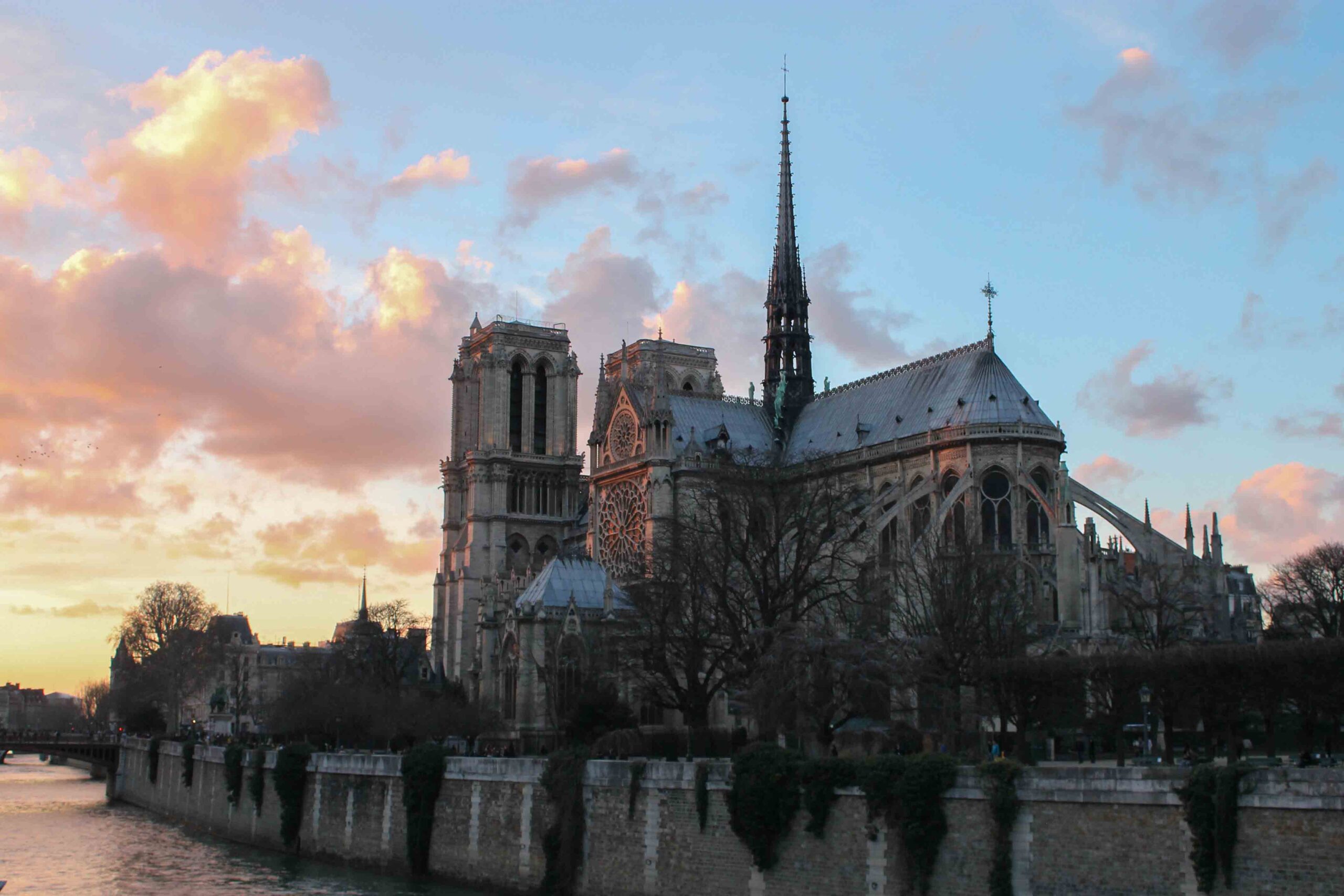 Notre Dame cathedral at sunset, Paris, France