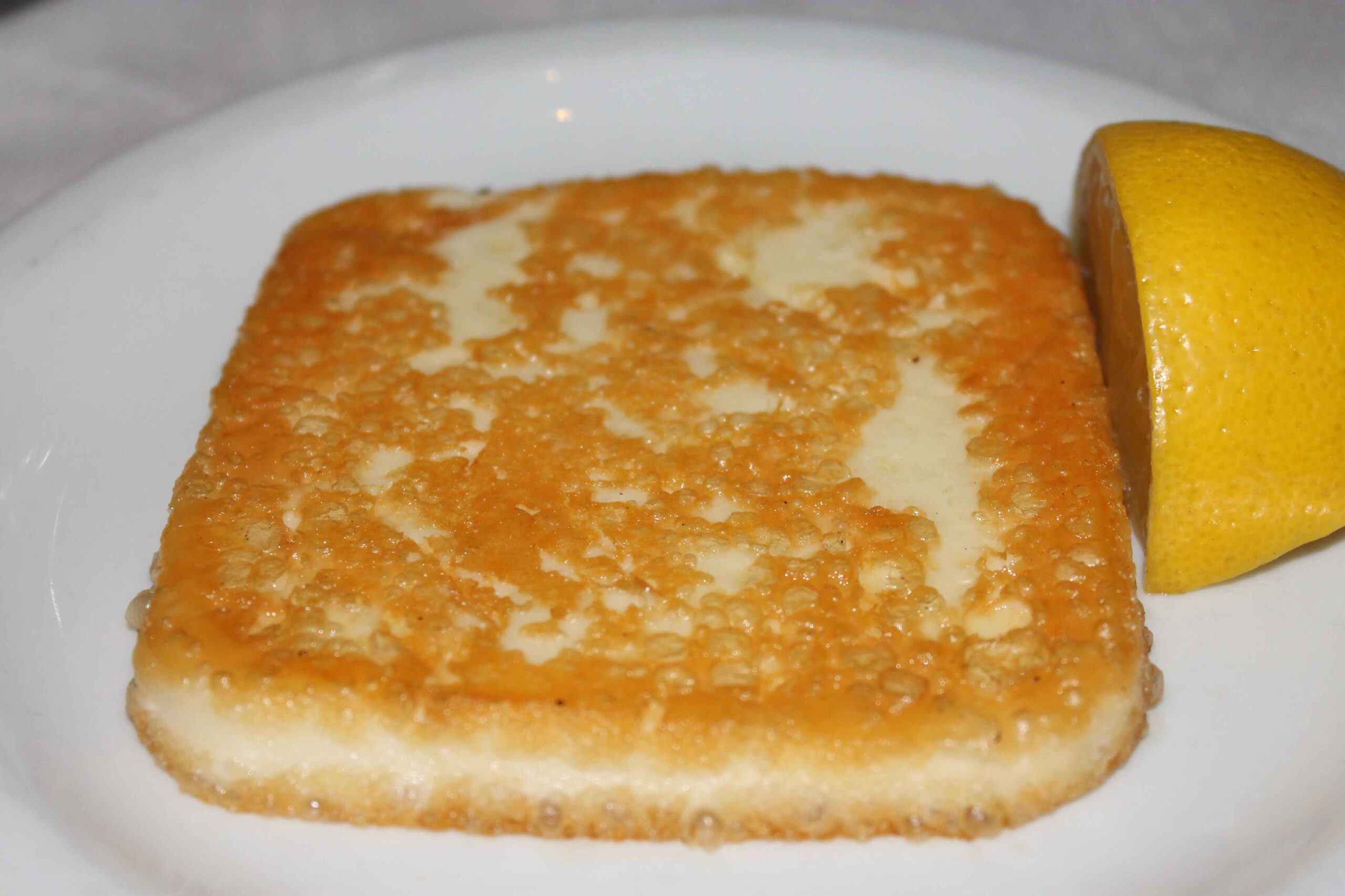 Saganaki (flame-cooked cheese) in Athens