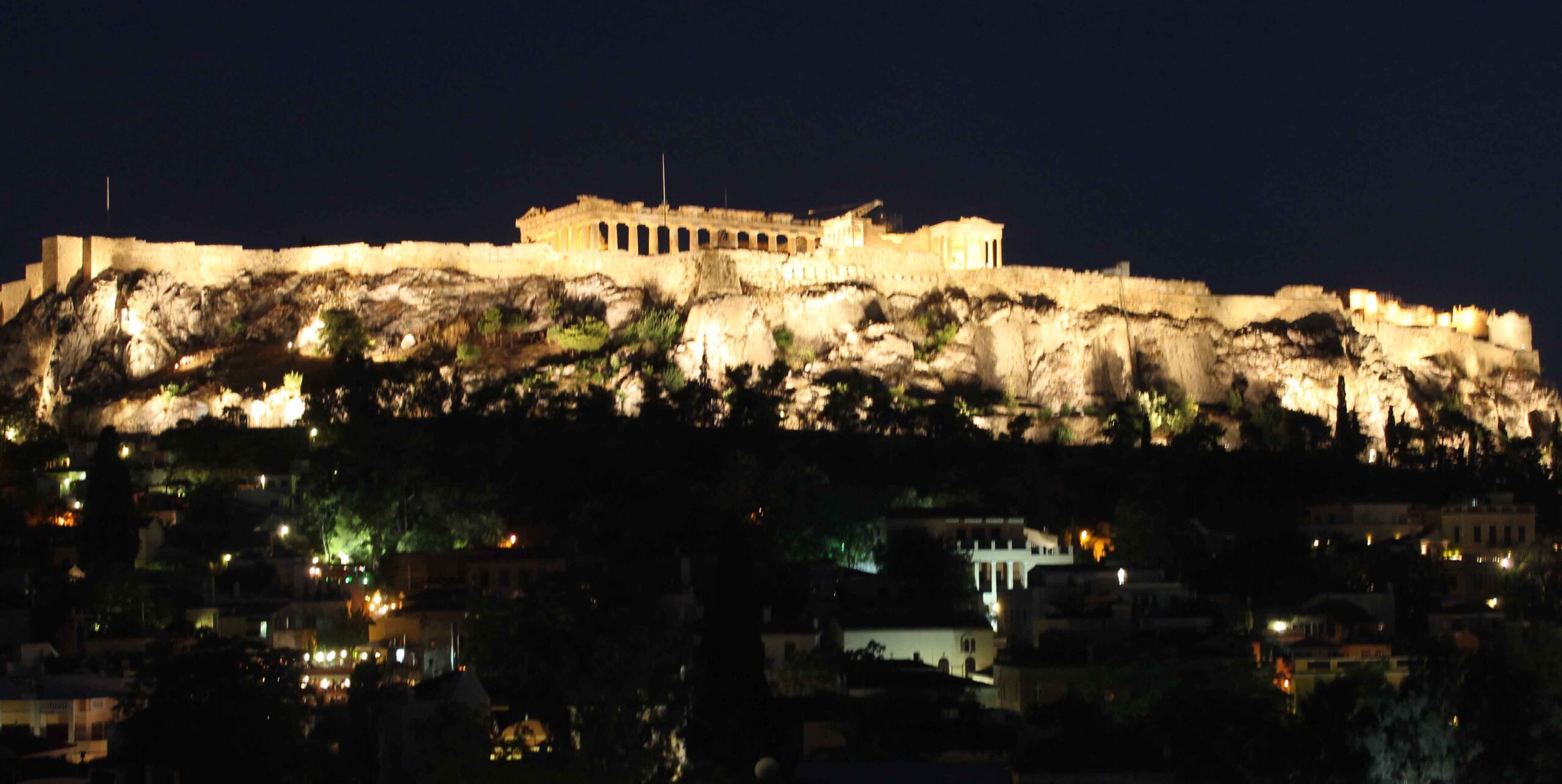 Nighttime views of the Acropolis from the roofdeck of our hotel, Hotel Plaka