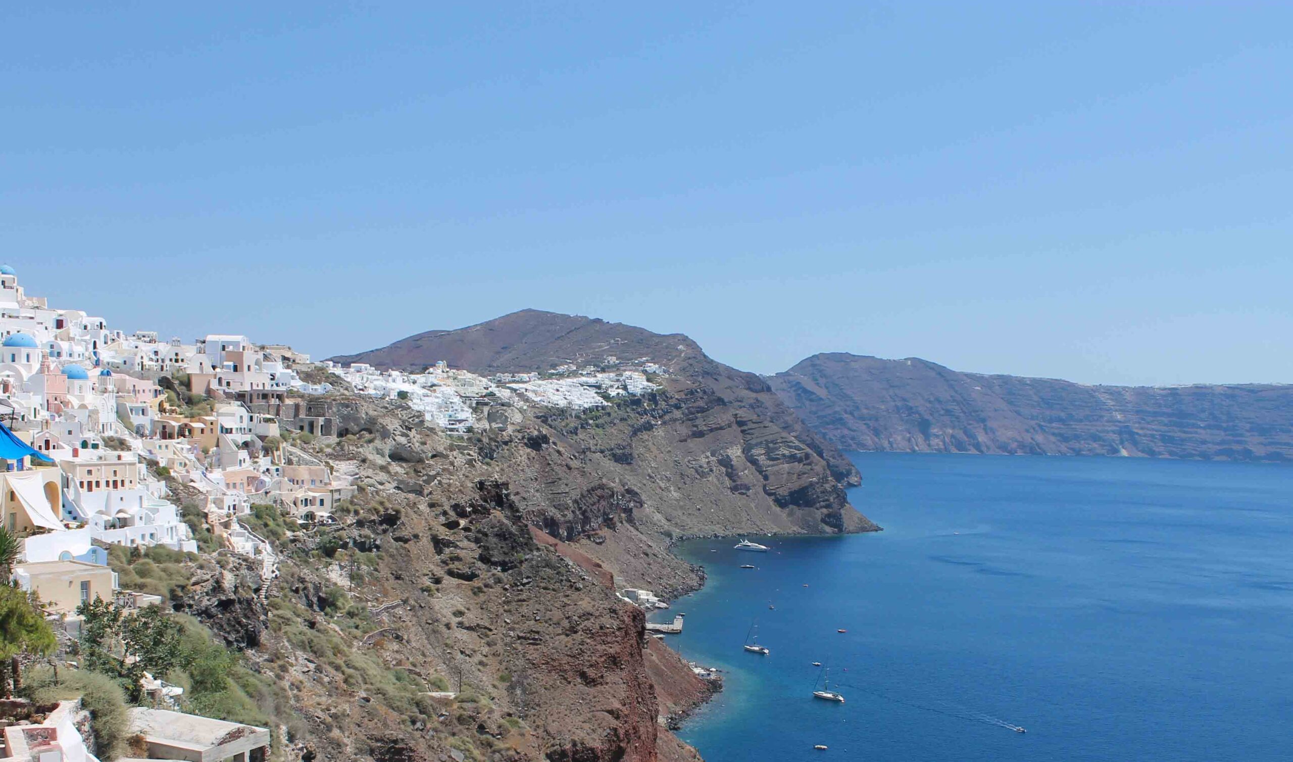 Panoramic views of the Santorini coast near Oia