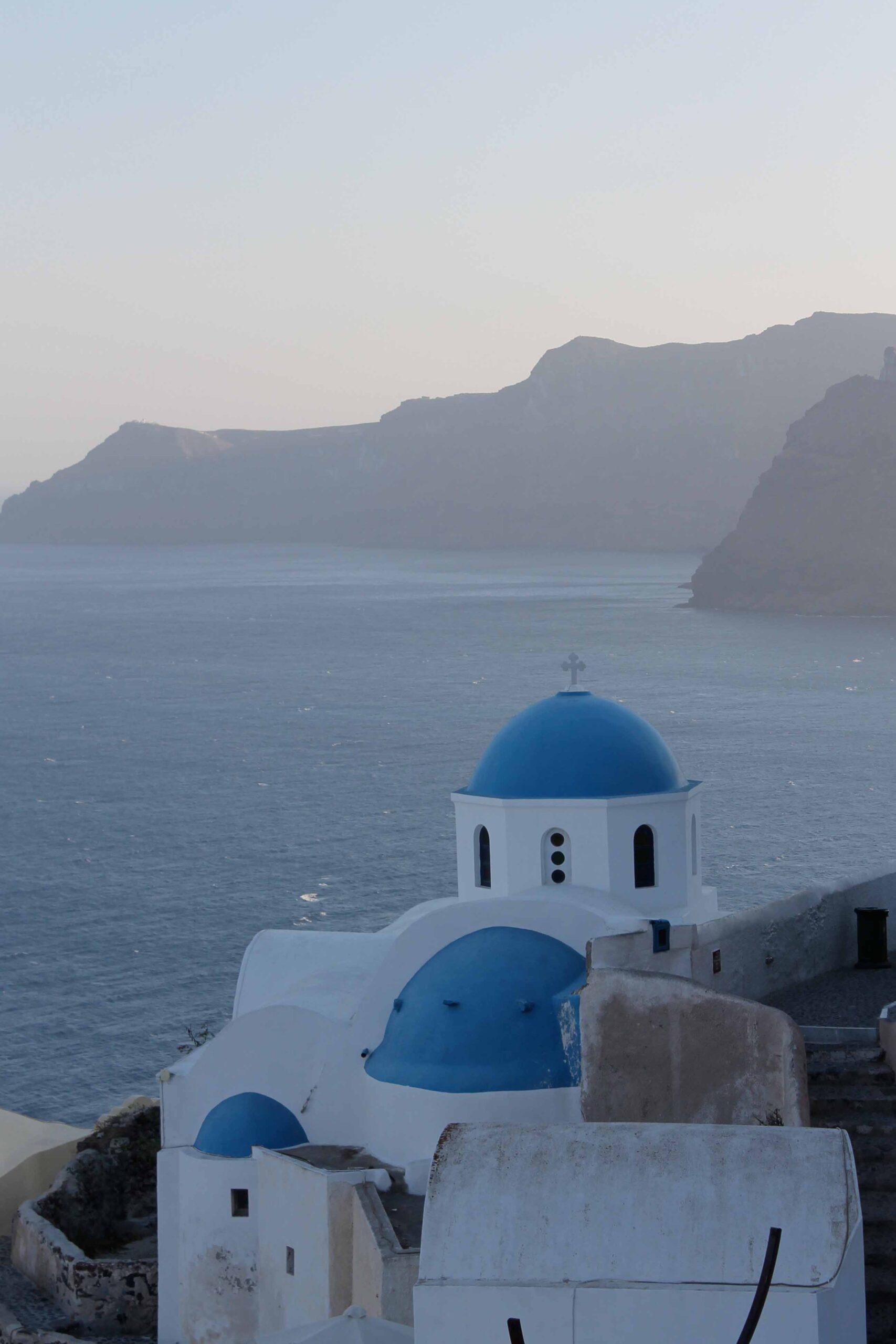 Sunset views of Oia's blue domes