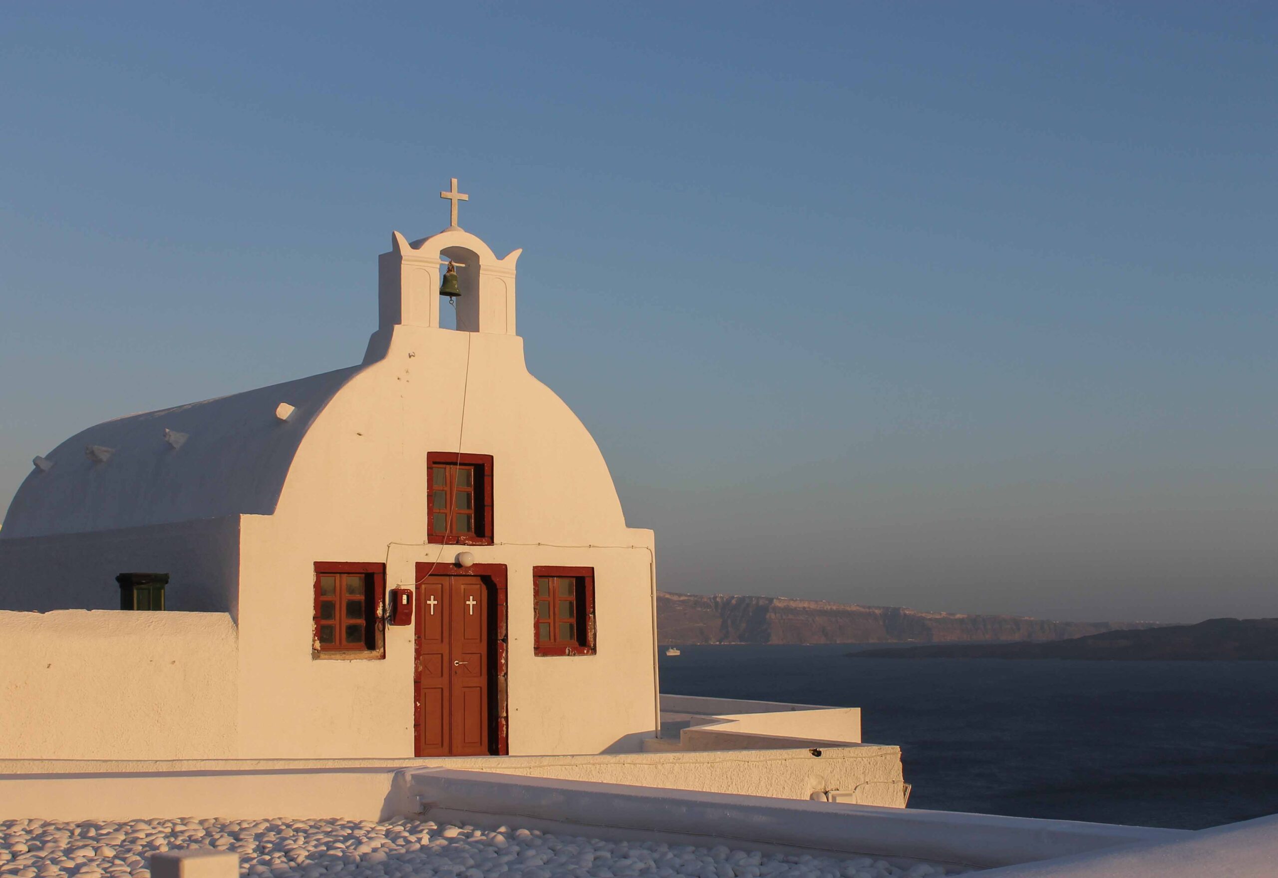 A church in Oia at dusk