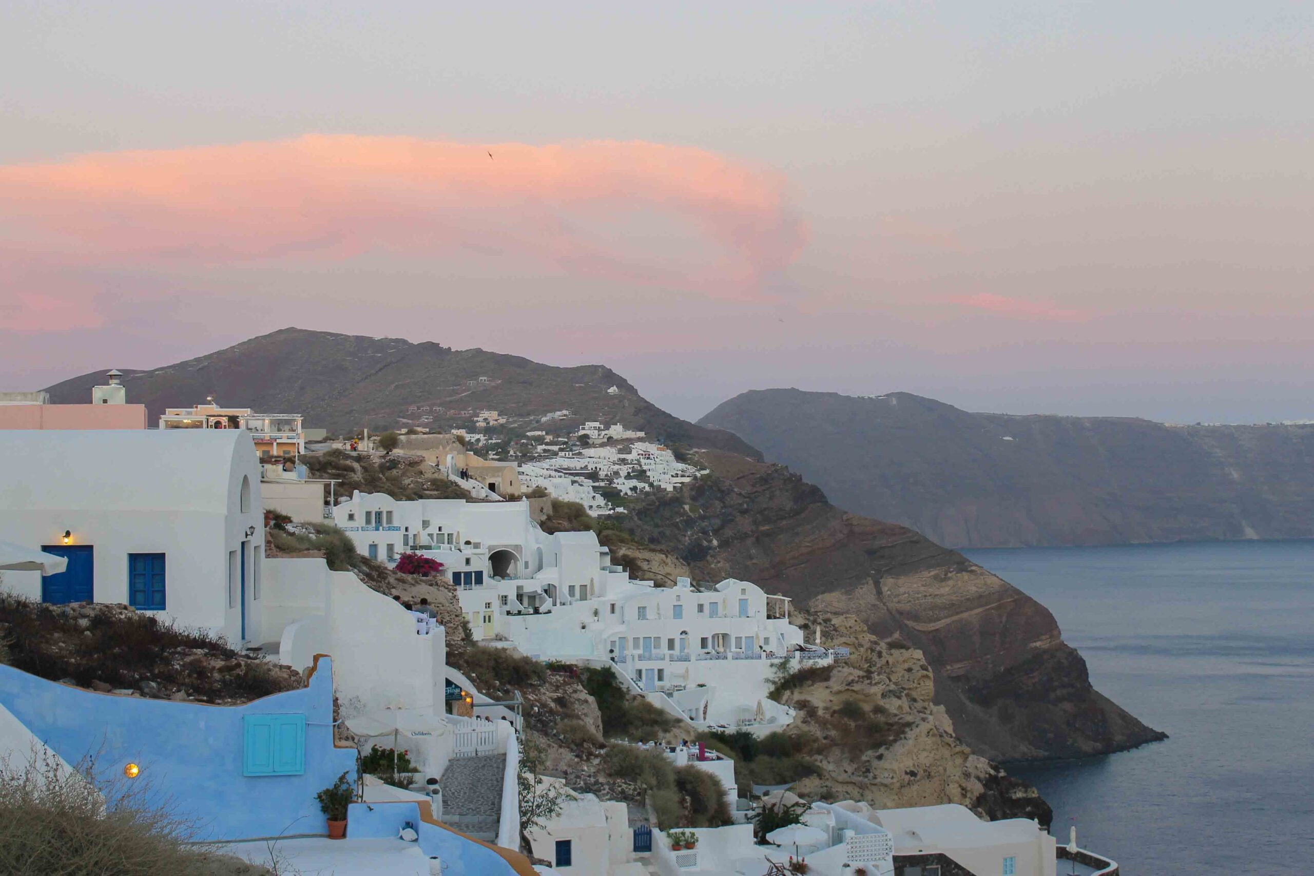 Sunset views of the Santorini coastline