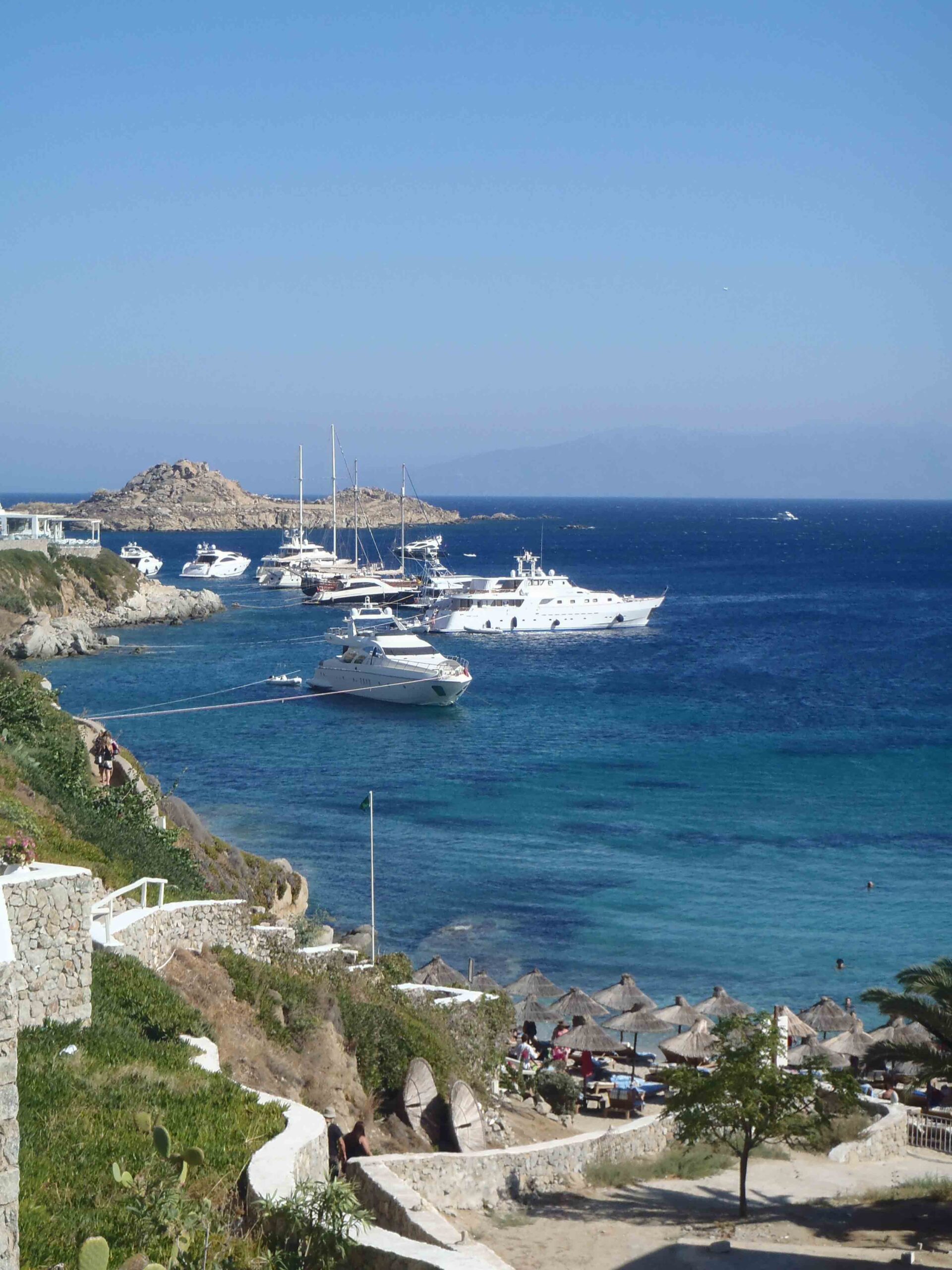 Yachts moored at Platis Gialos beach