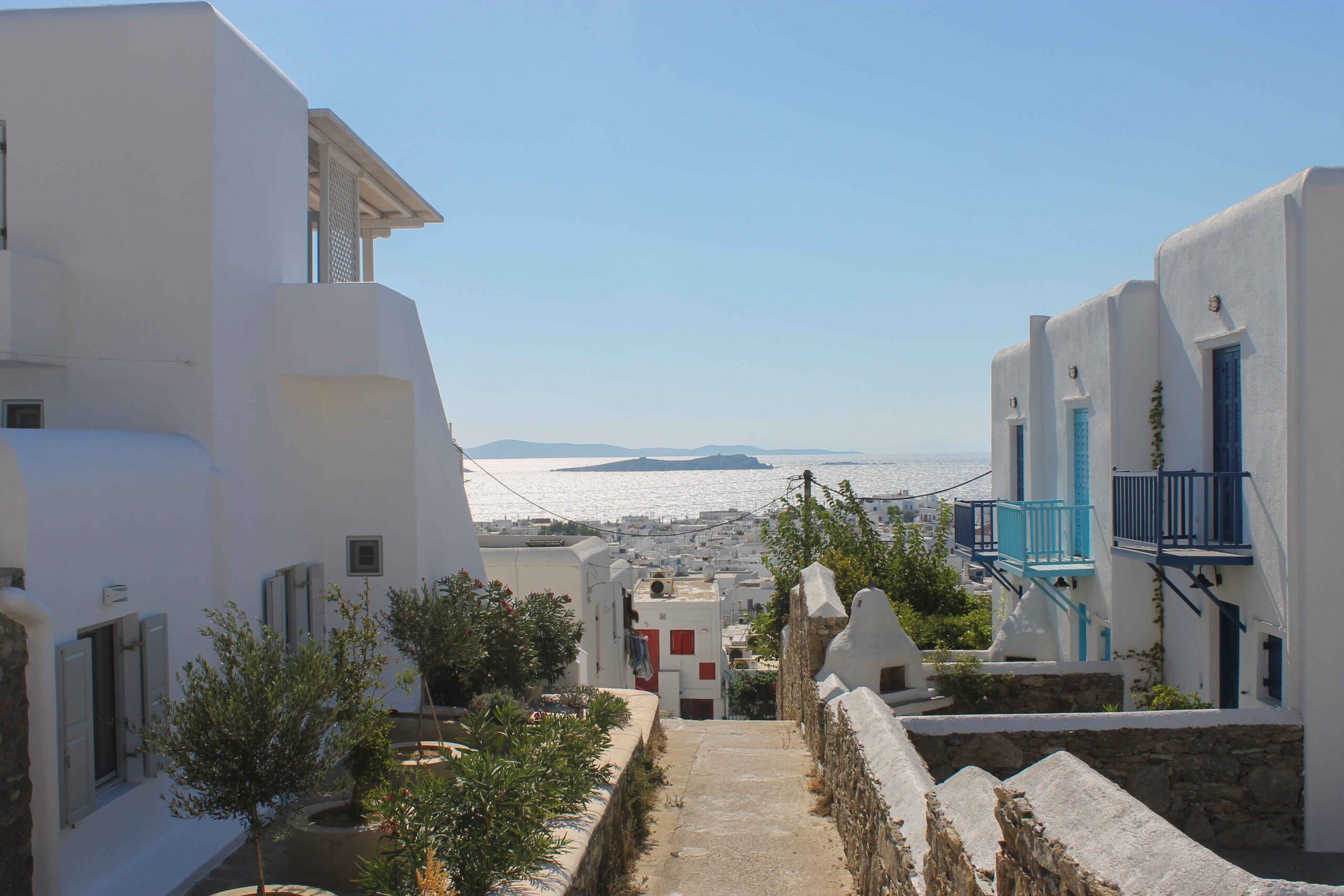 View looking down on Mykonos Town and the sea