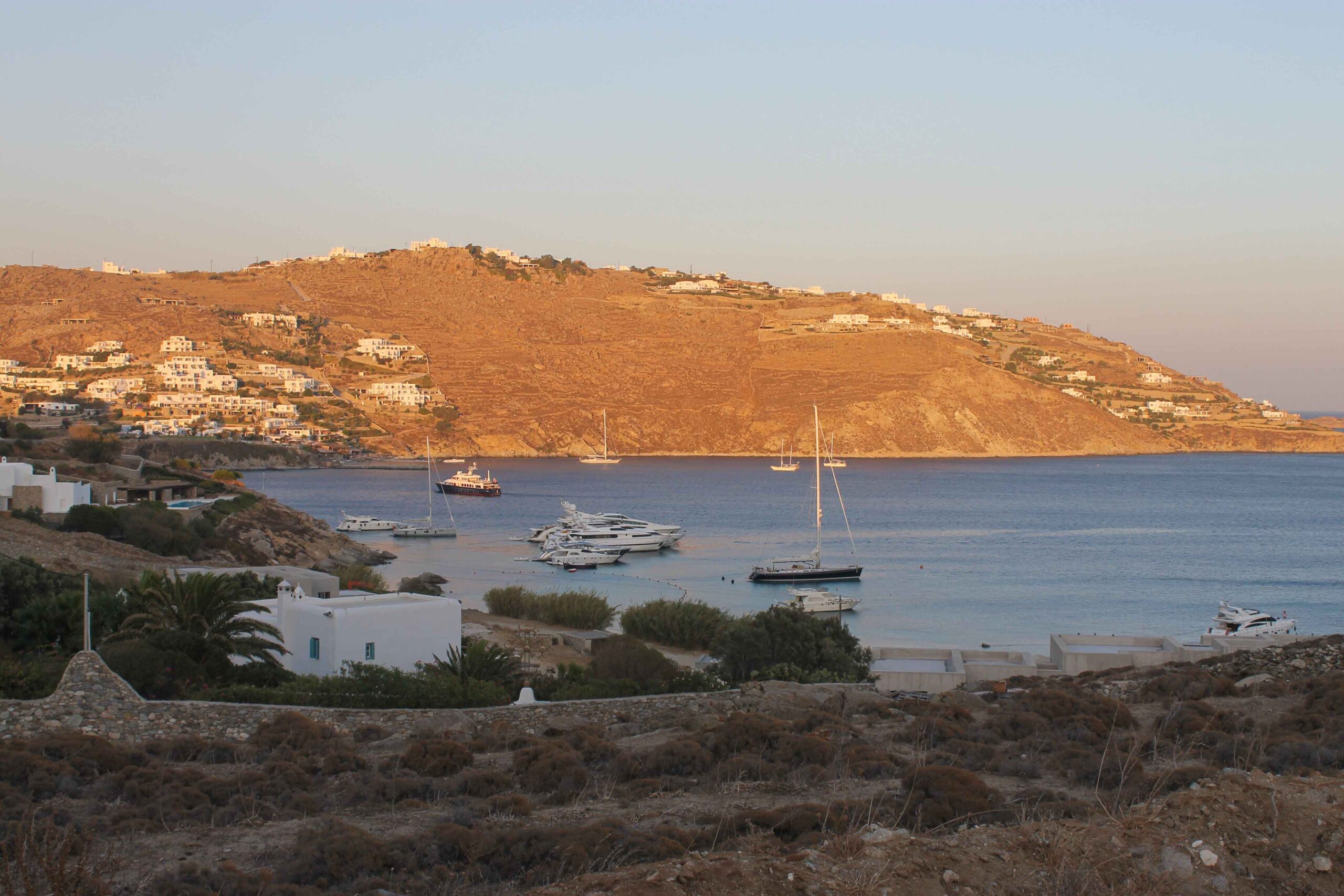 Sunset over the Mykonos coastline on our walk back to Ornos from Chora (Mykonos Town)