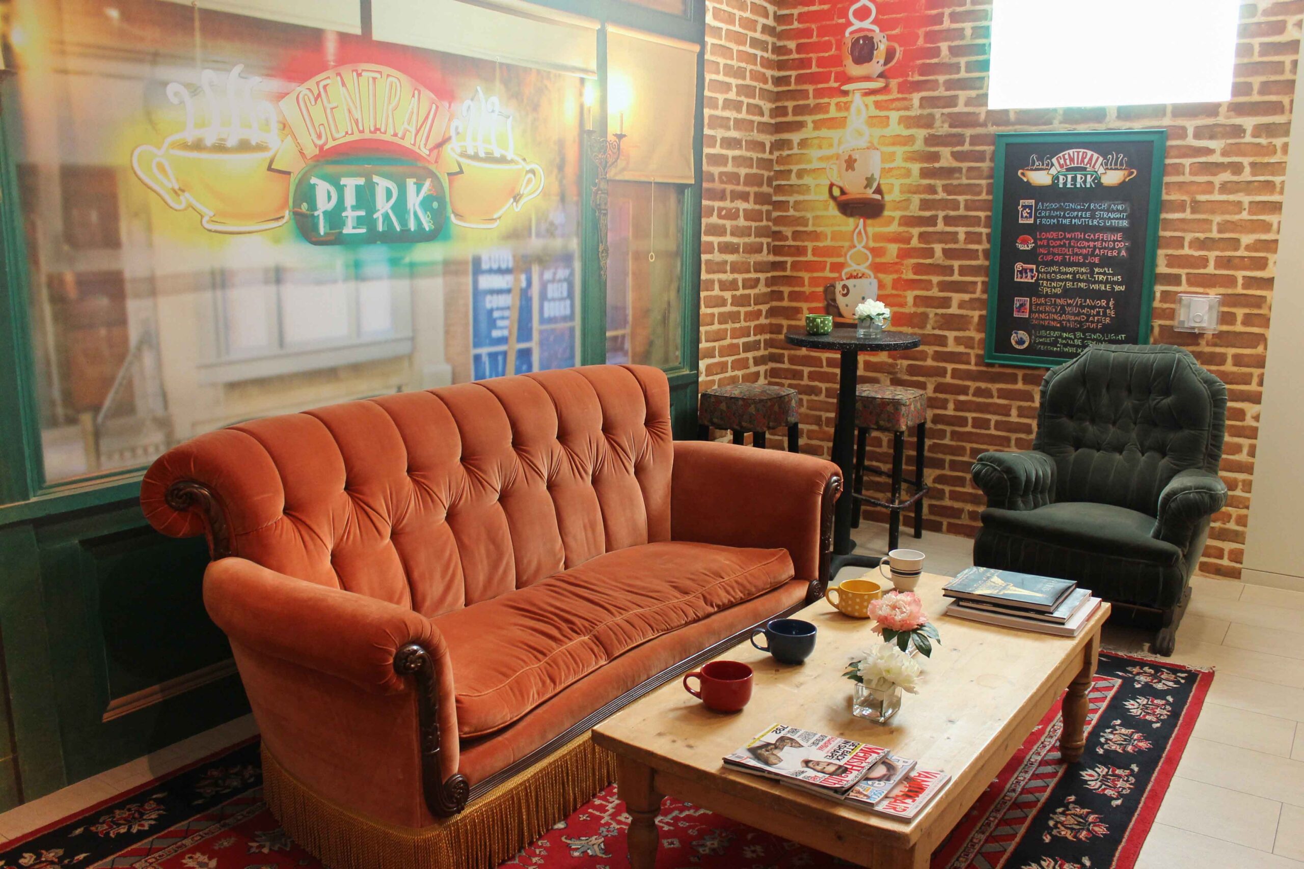 One of the Friends couches on display at the Paley Center for Media