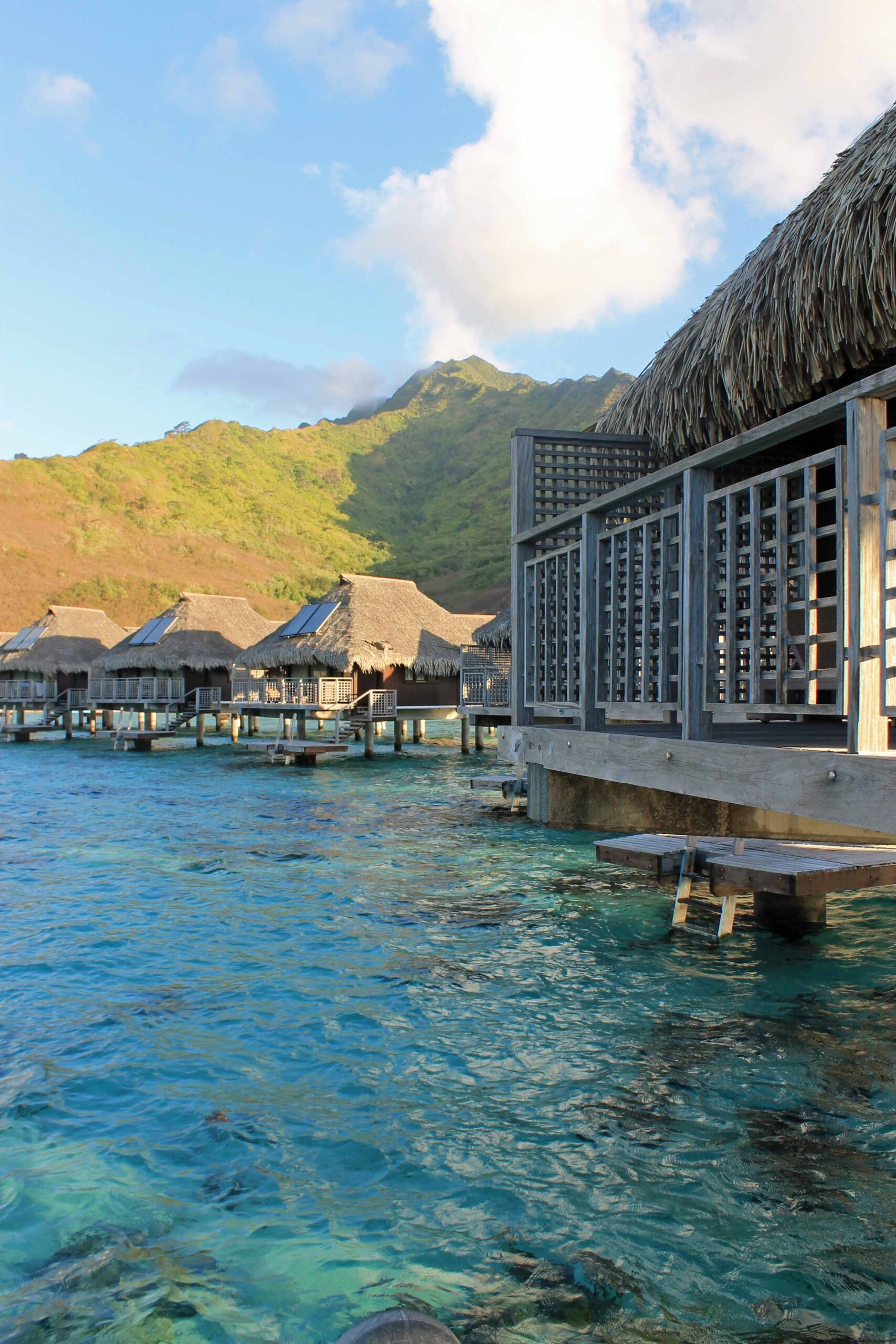 Overwater bungalows at our hotel in Mo'orea