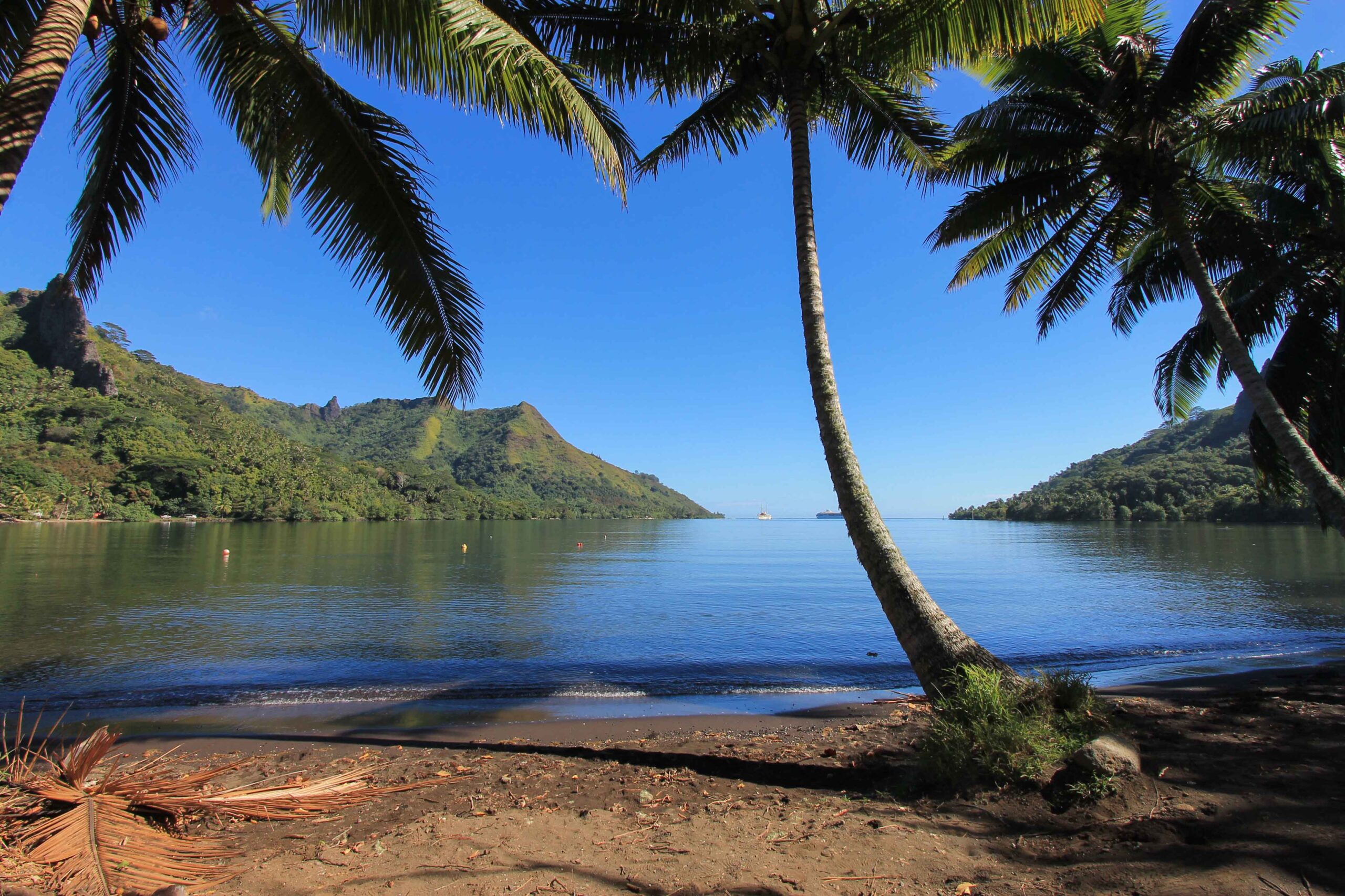 Black sand beach on Mo'orea that was used in the filming of The Bounty