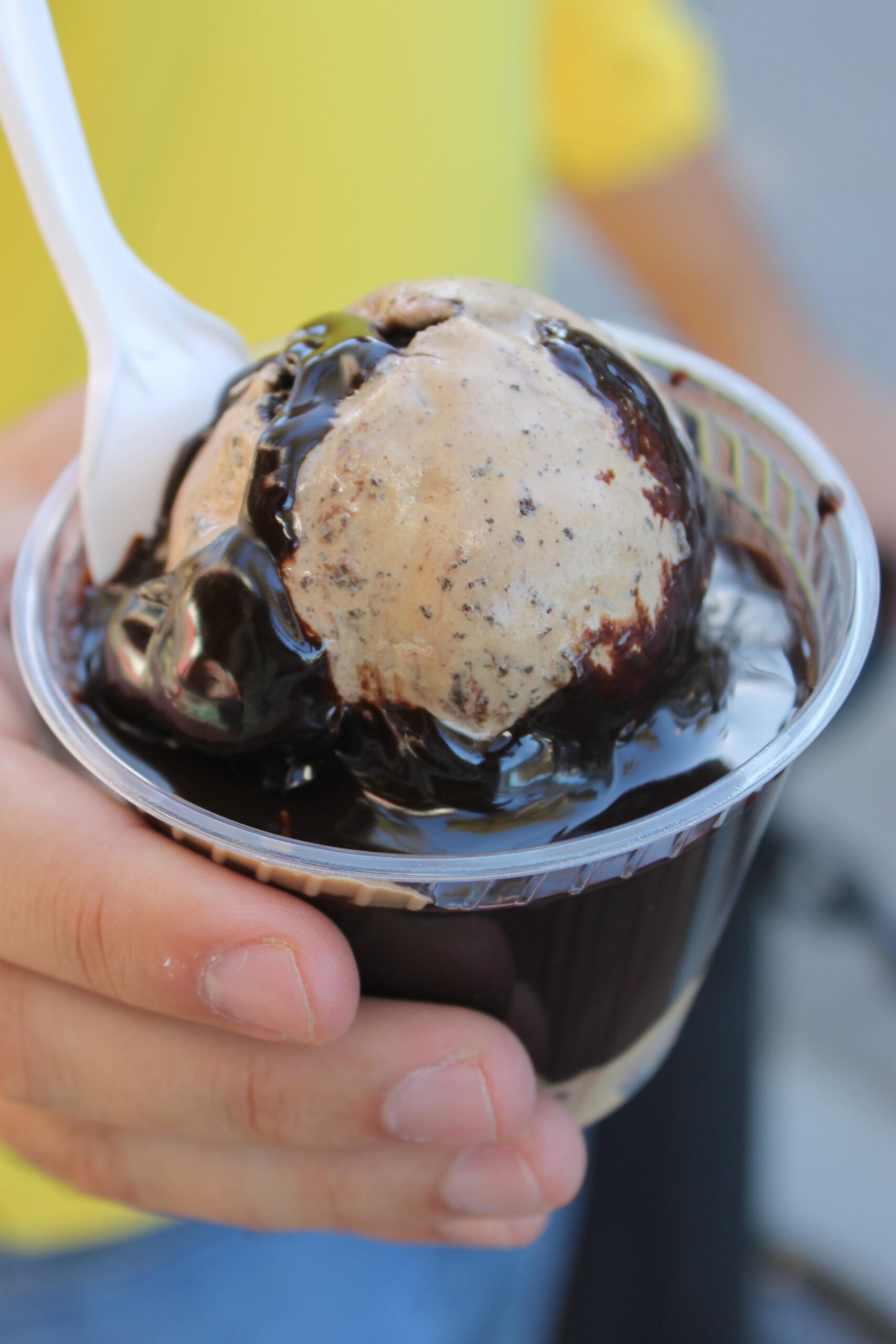 Ice cream with hot fudge at Ben & Bill's