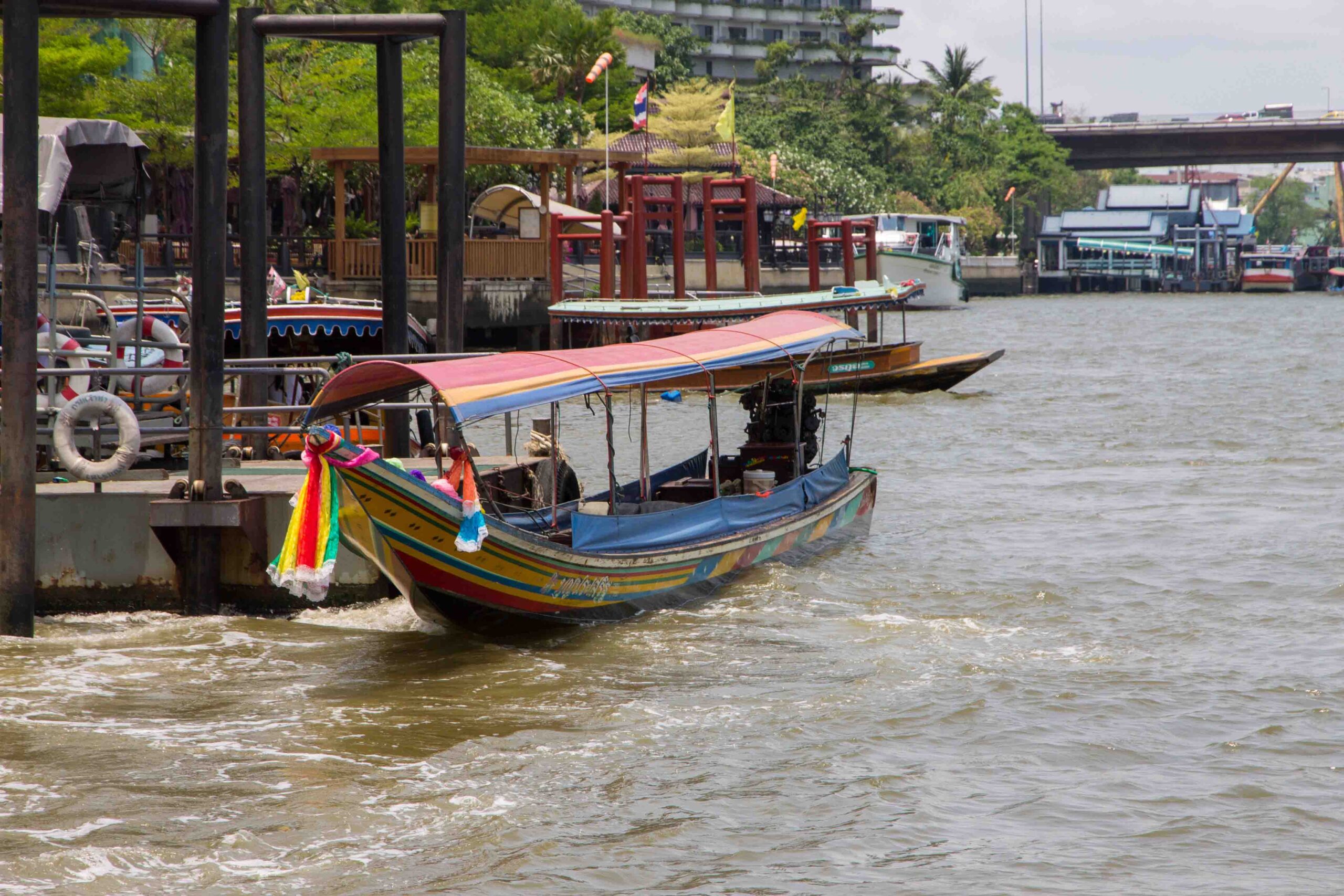 Longtail boats on the Chao Phraya river in Bangkok