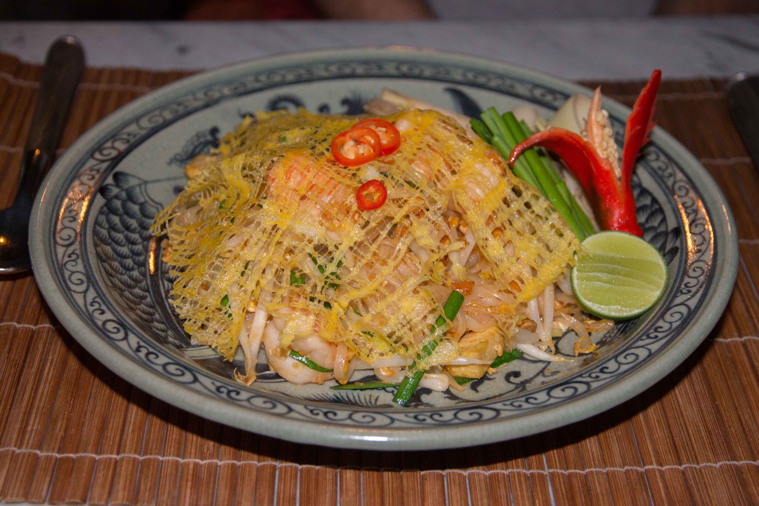 Shrimp pad thai at Thiptara restaurant at The Peninsula Bangkok