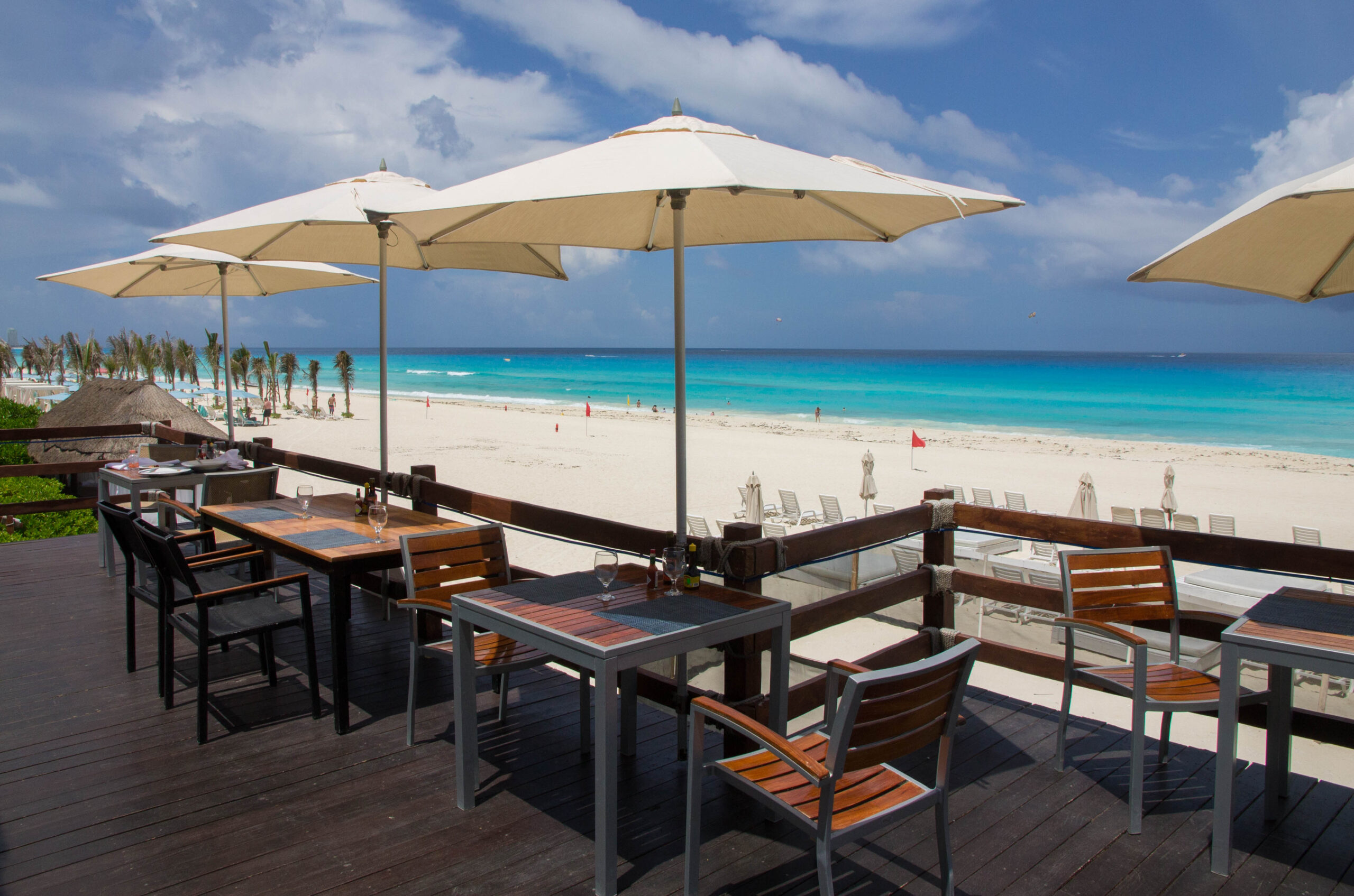 Outdoor dining area at Azur restaurant at Live Aqua Cancun