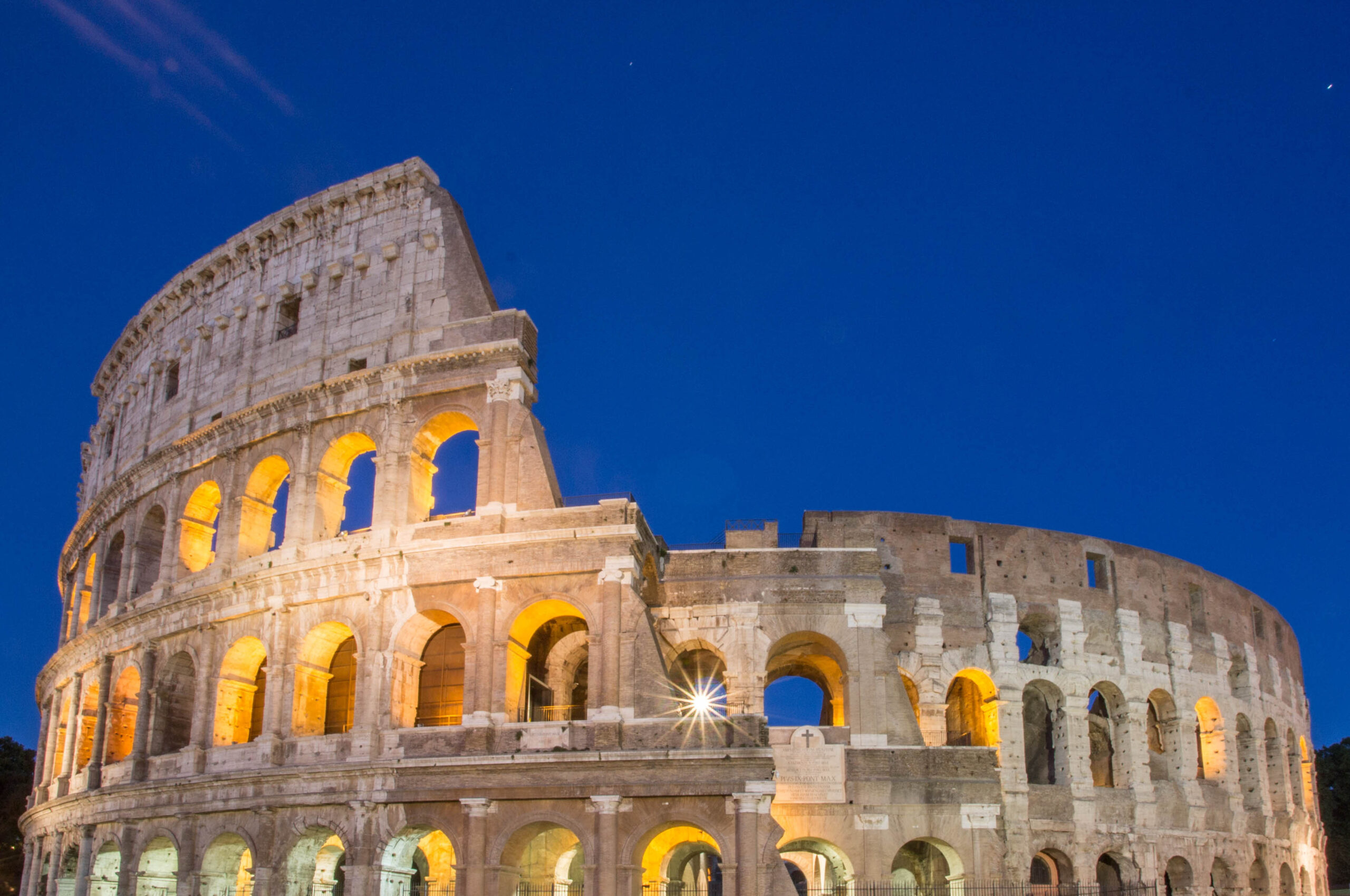 Night time view of the Colosseum