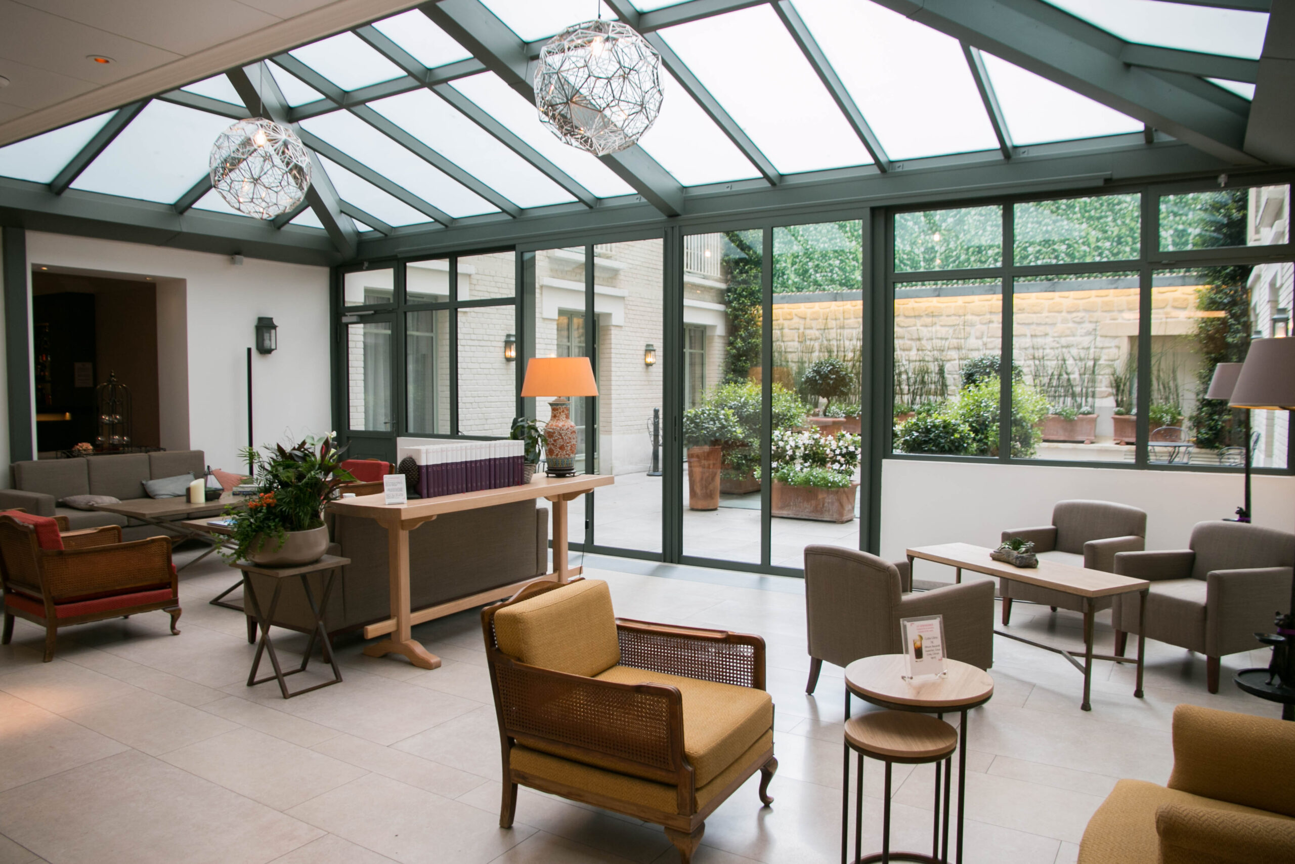 Public seating areas at Hotel Le Littre in Paris