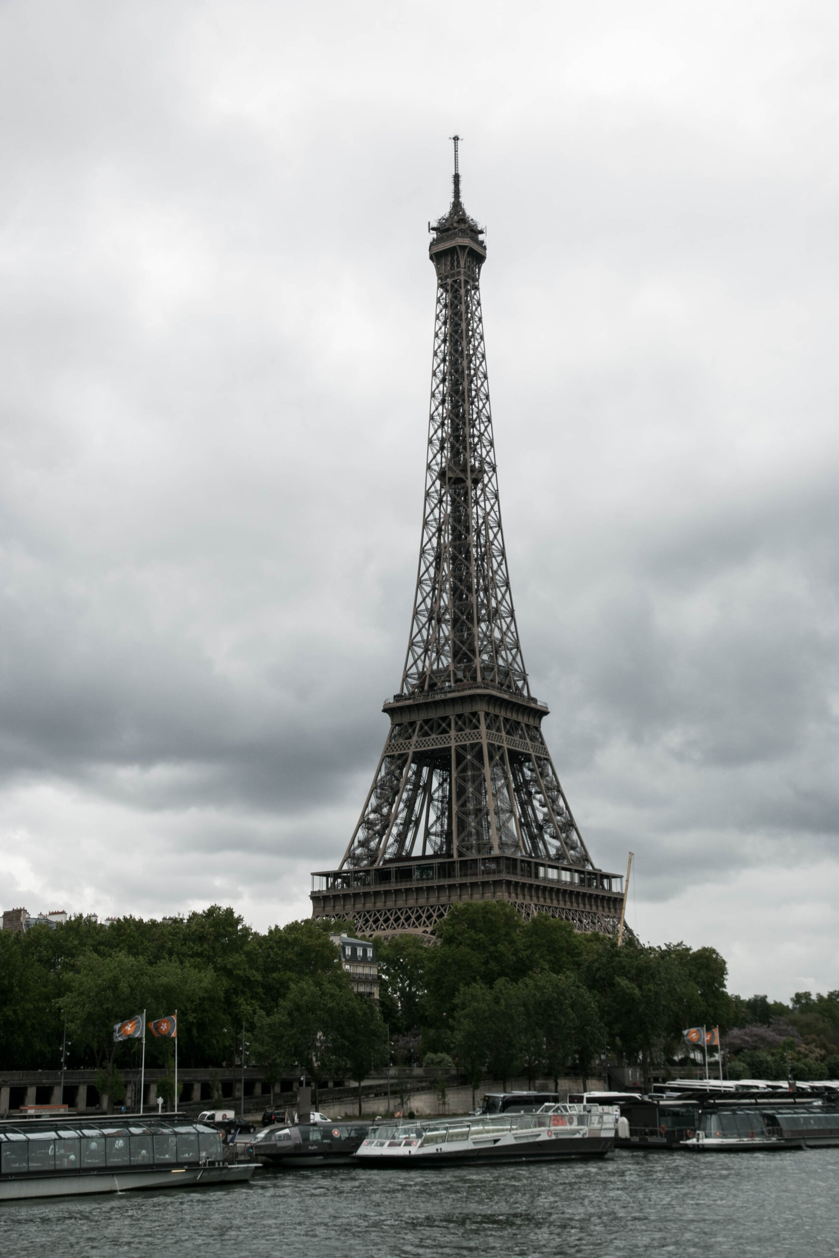 The Eiffel Tower viewed from the banks of the Seine