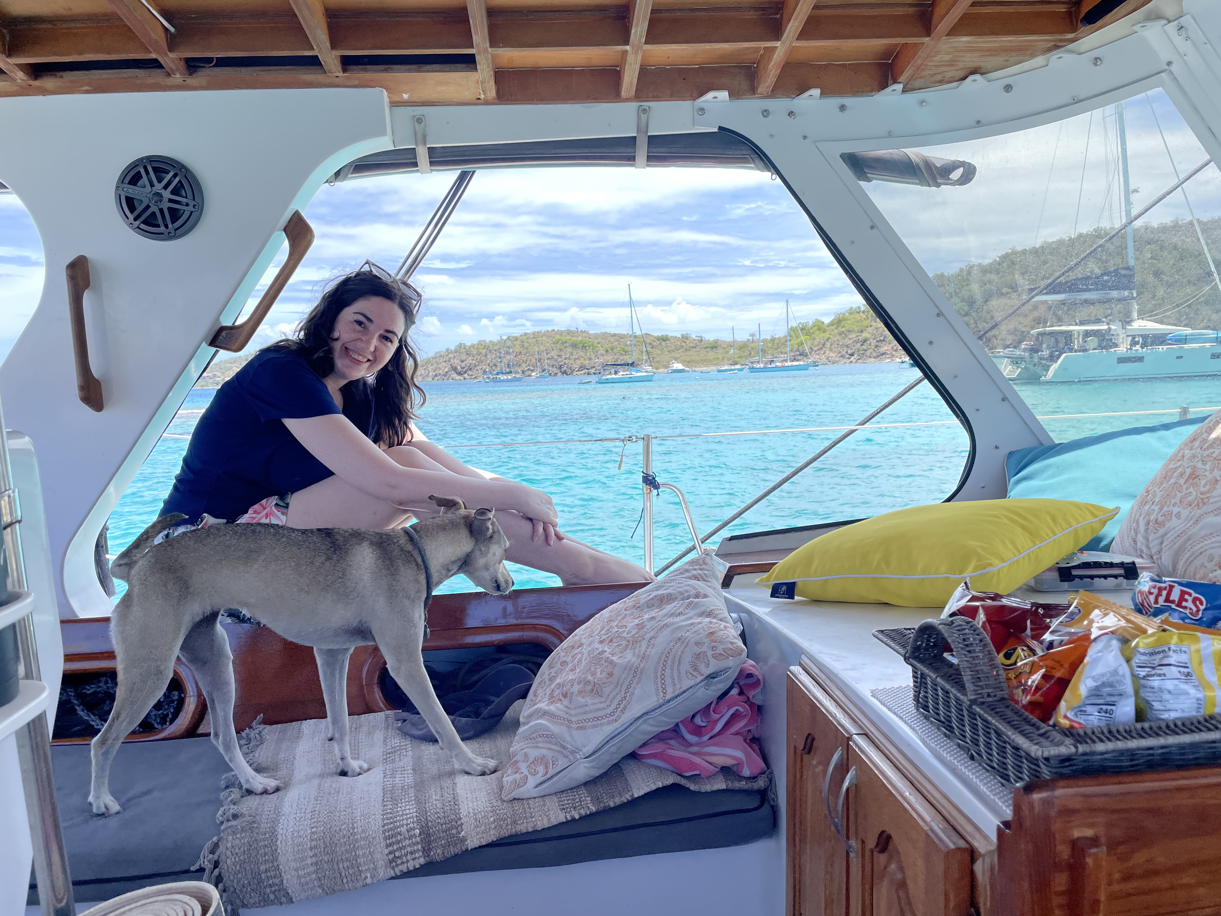 The cockpit of Kai, the sailaboat we chartered in the US Virgin Islands
