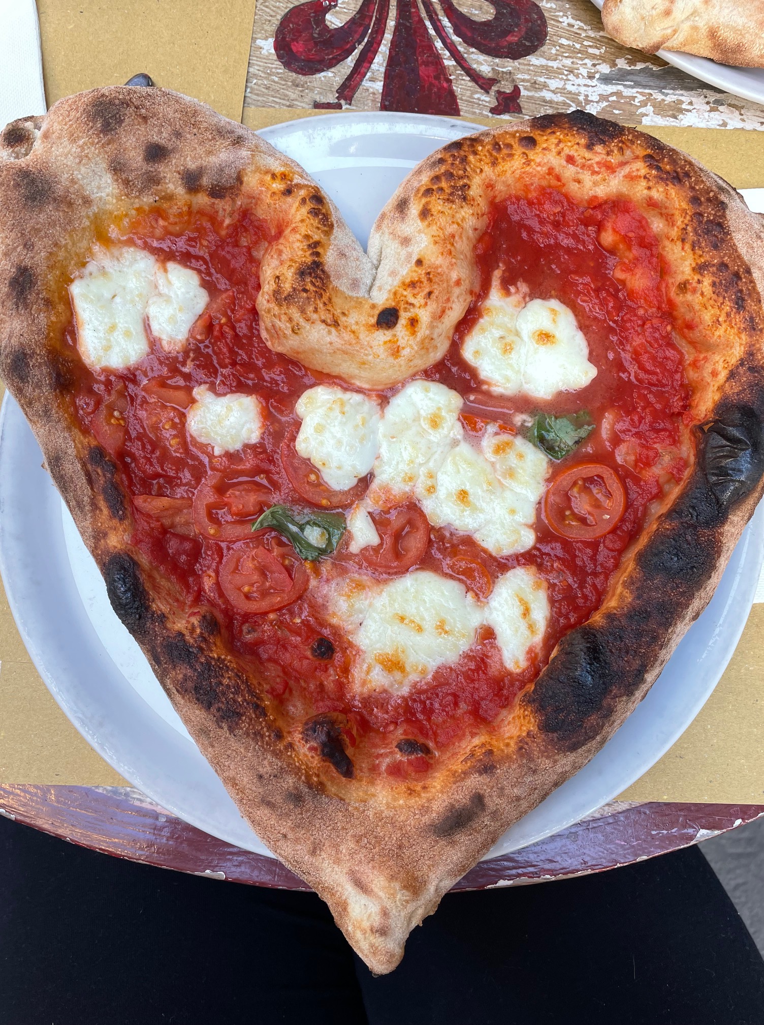 Heart-shaped pizza at Pizza Napoli 1955 in Florence