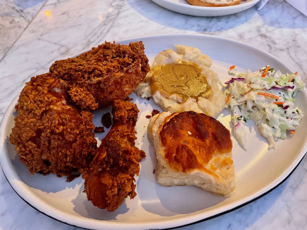 Fried chicken with mashed potatoes and biscuit at Culinary Dropout in Scottsdale