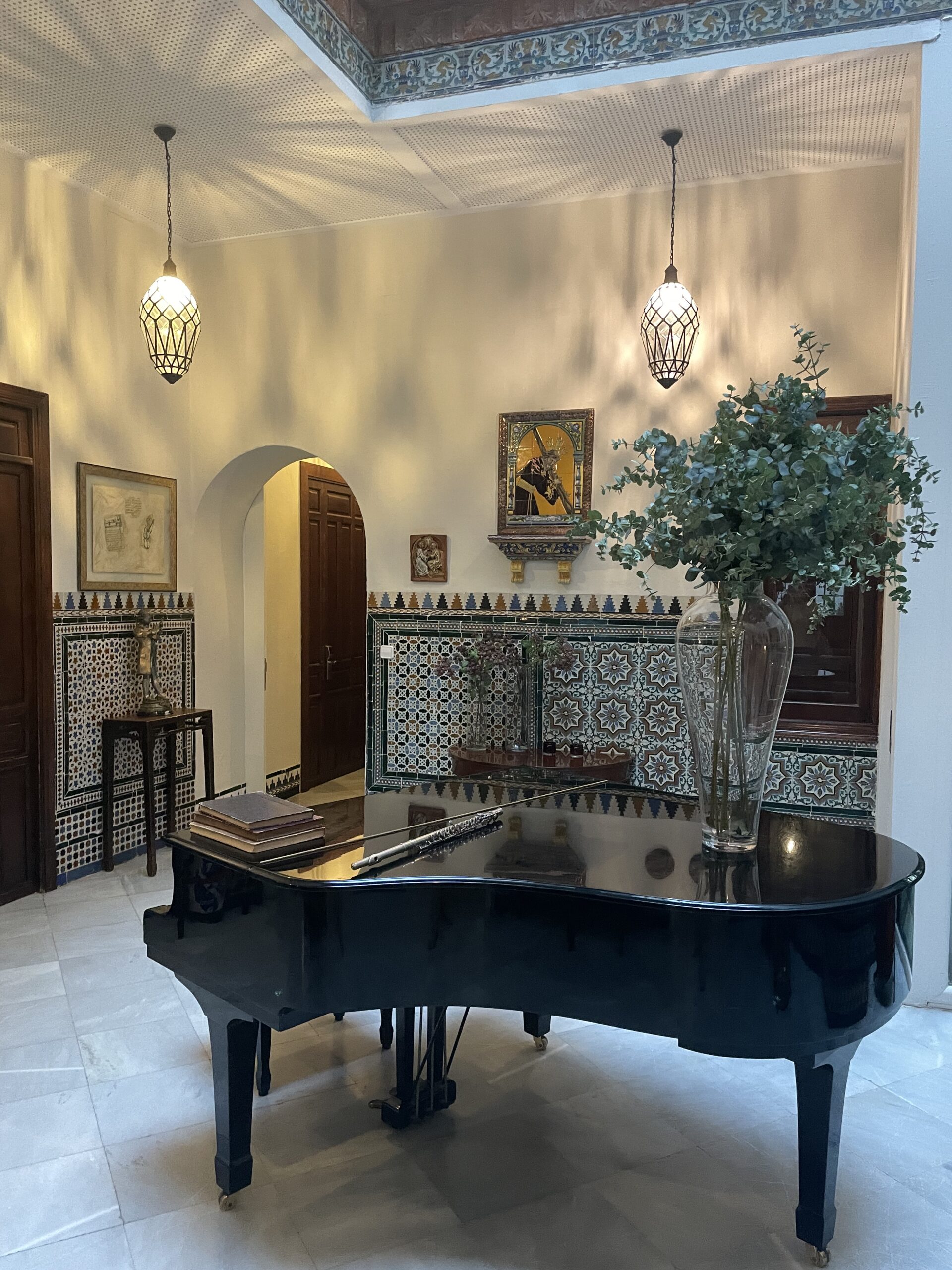 A piano in the lobby of Hotel Amadeus in Seville