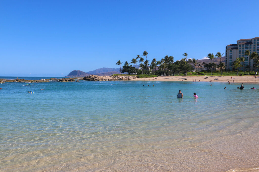 Ko Olina Lagoon #4 on Oahu, a great spot to go swimming with toddlers because of the calm water