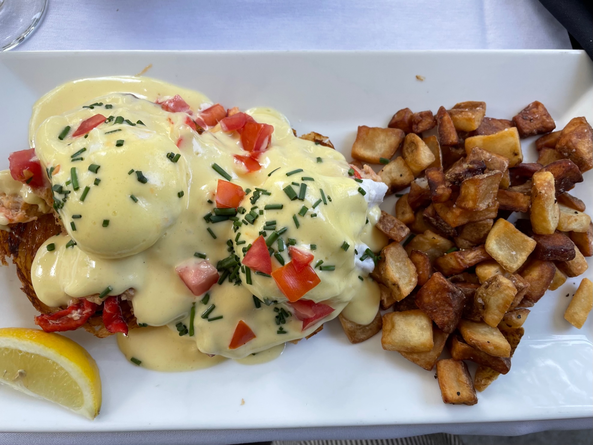 Lobster eggs benedict at Bistro 501, one of my favorite restaurants in greater Lafayette for patio dining