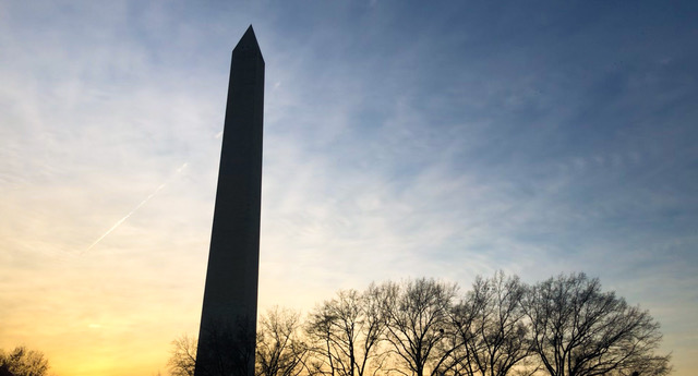 The Washington Monument at sunset, one of many free attractions for families in Washington DC