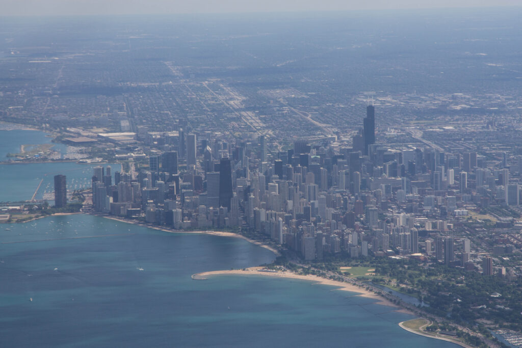 Aerial view of Chicago, a great choice for families looking to combine a big city with the beach