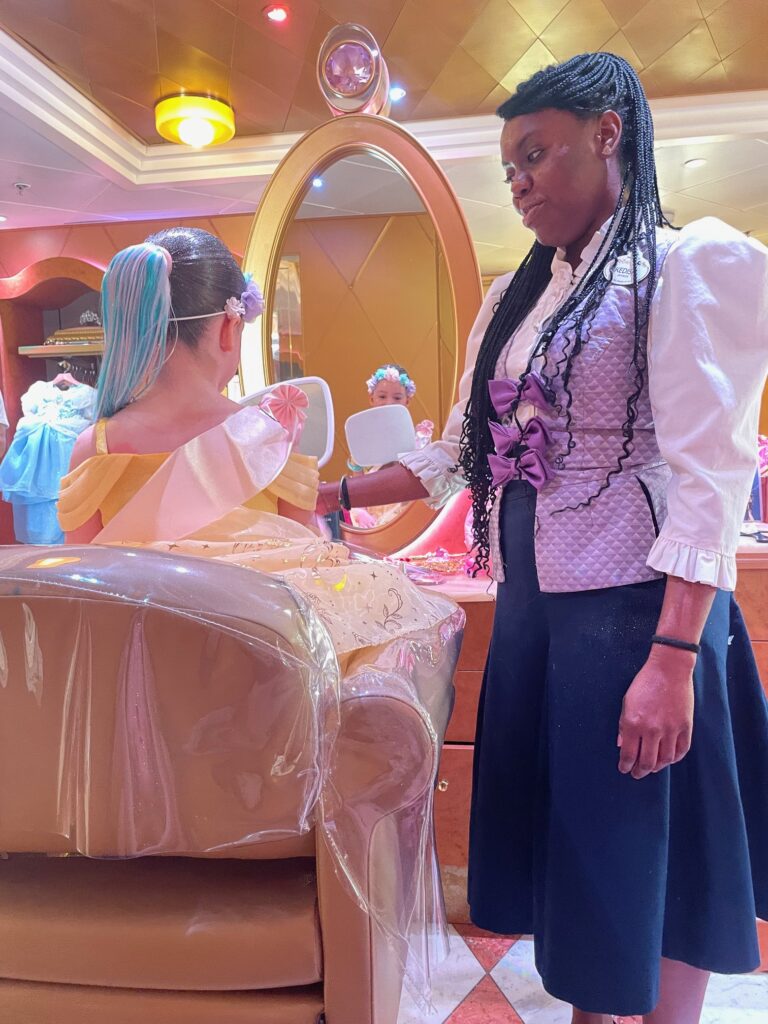 Princess makeover at Bibbidi Bobbodi Boutique on board Disney Cruise Line
