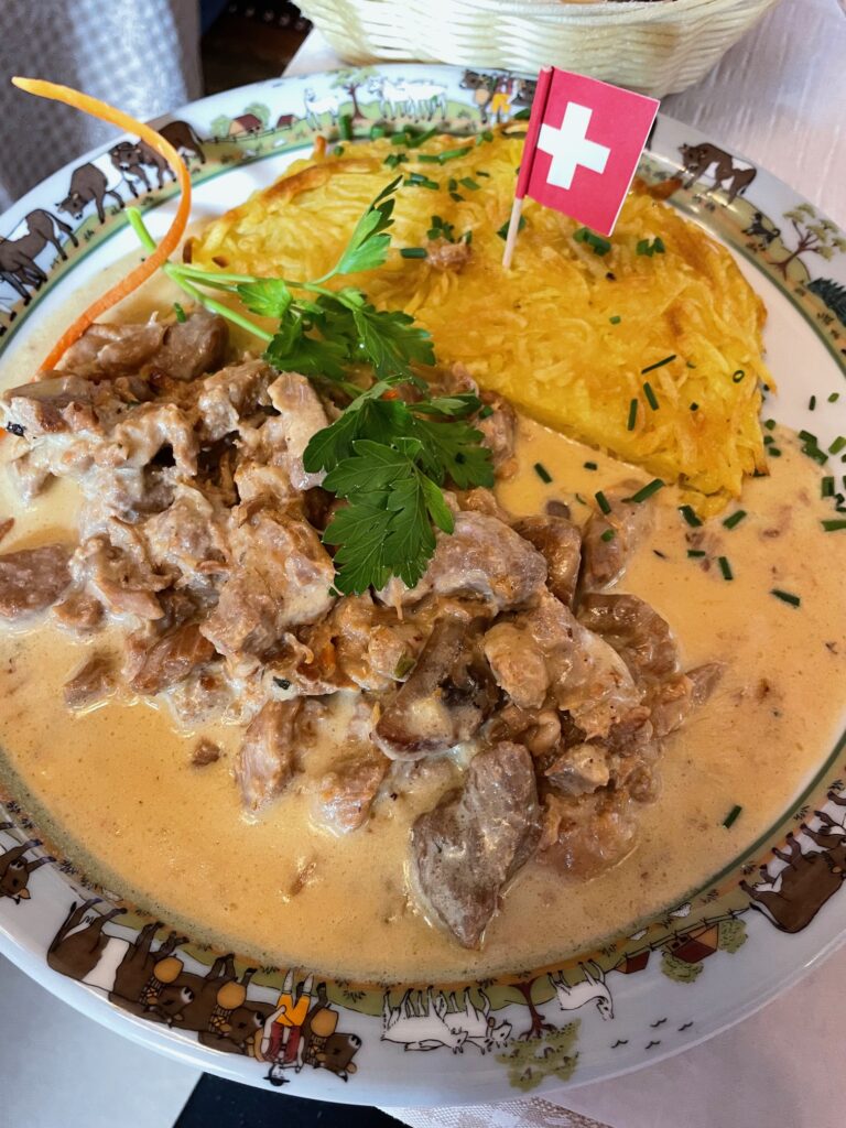 Zurich-style veal and rosti potatoes in Geneva