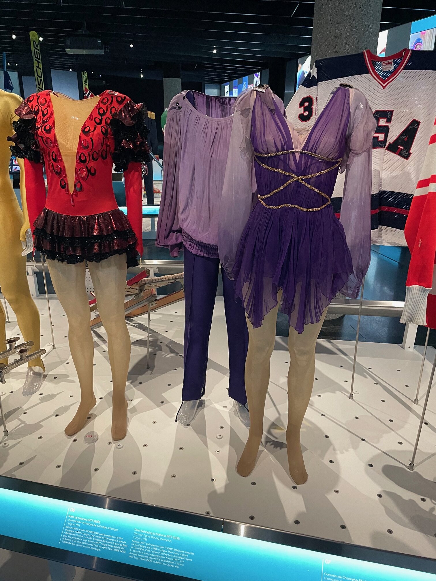 IMG_6955 Figure skating costumes including Jane Torvill and Christopher Dean's iconic Bolero ice dance, on display at the Olympic Museum in Lausanne