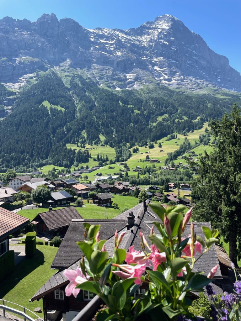 Flowers and Eiger views from the Hotel Grindelwald