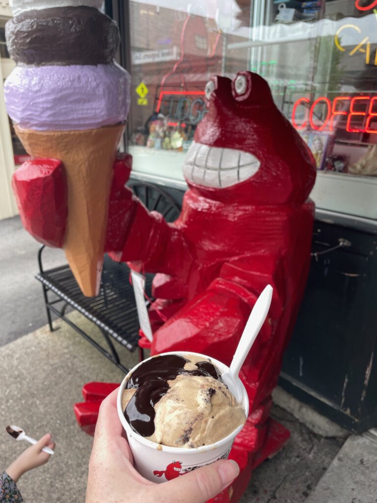 Ben and Bill's ice cream and hot fudge is a must-eat in Bar Harbor