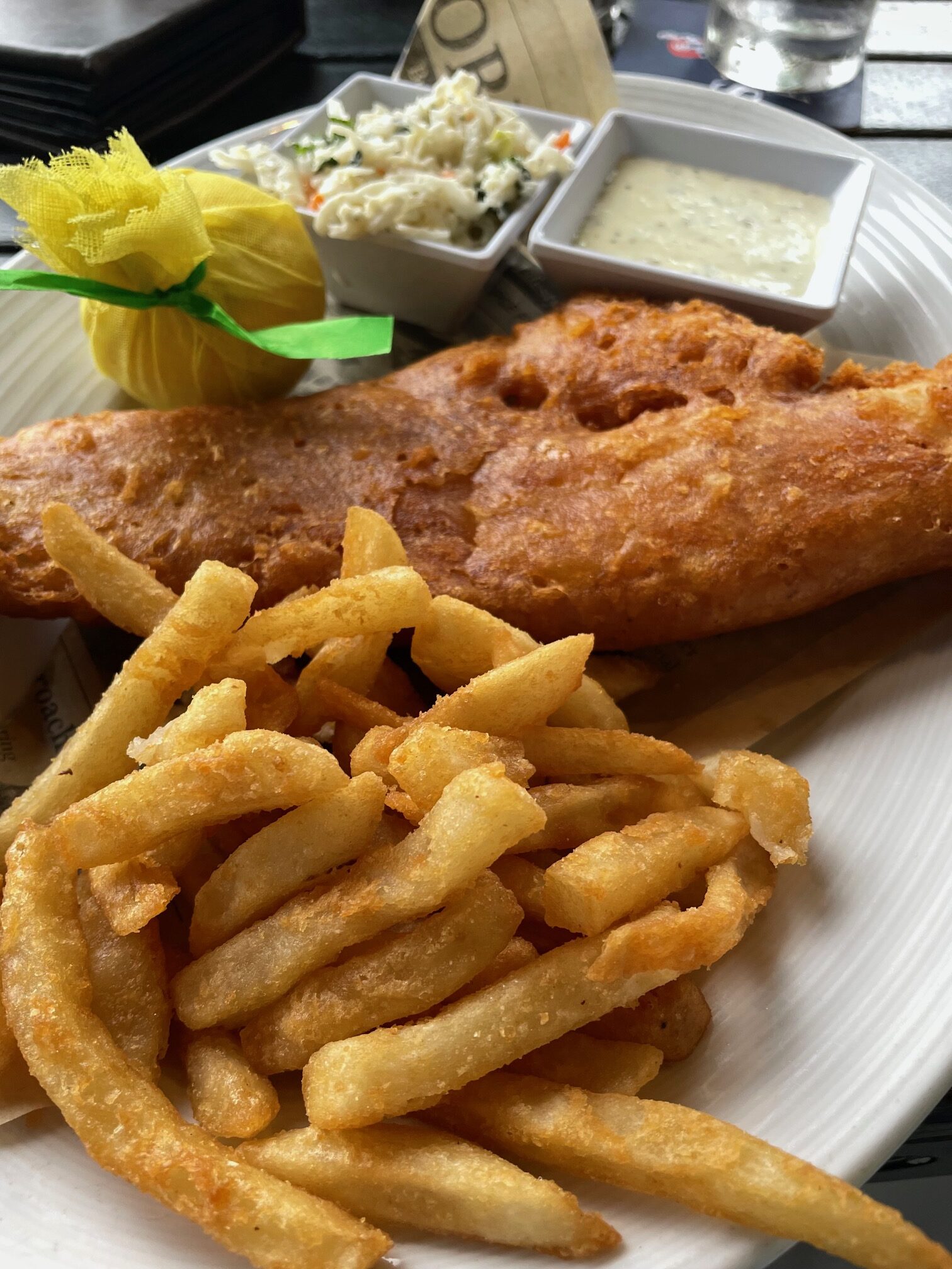Paddy's pub-style fish and chips, one of my favorite dishes as this Bar Harbor restaurant